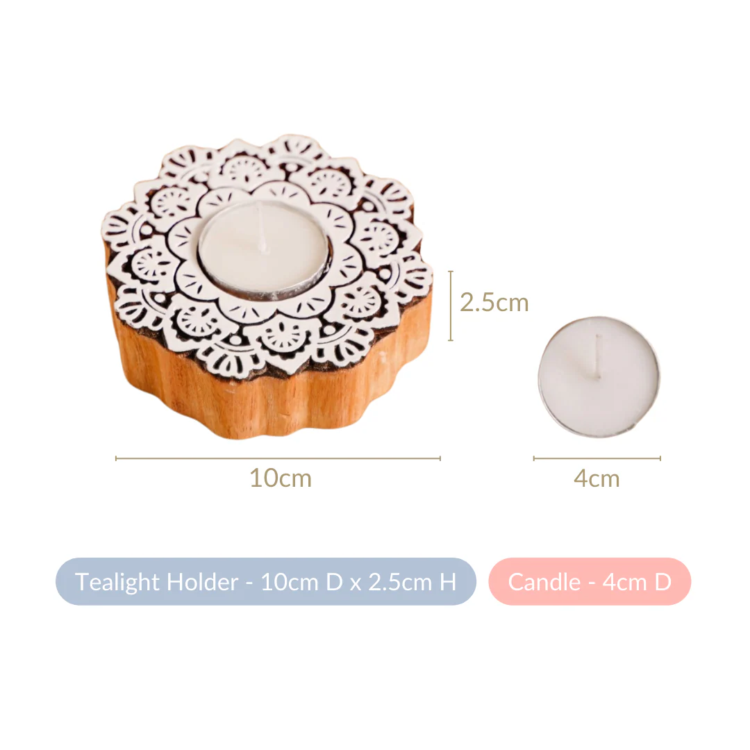 Handmade Floral Mandala Tea Light Holder Set Of 2 - Image 4