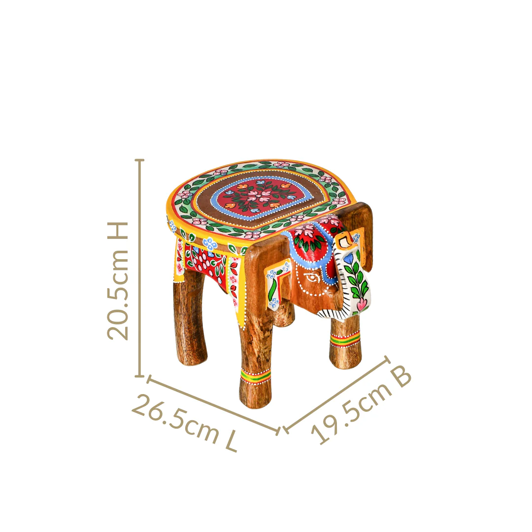 Handpainted Artistry Natural Mango Wood Elephant Riser - Image 4