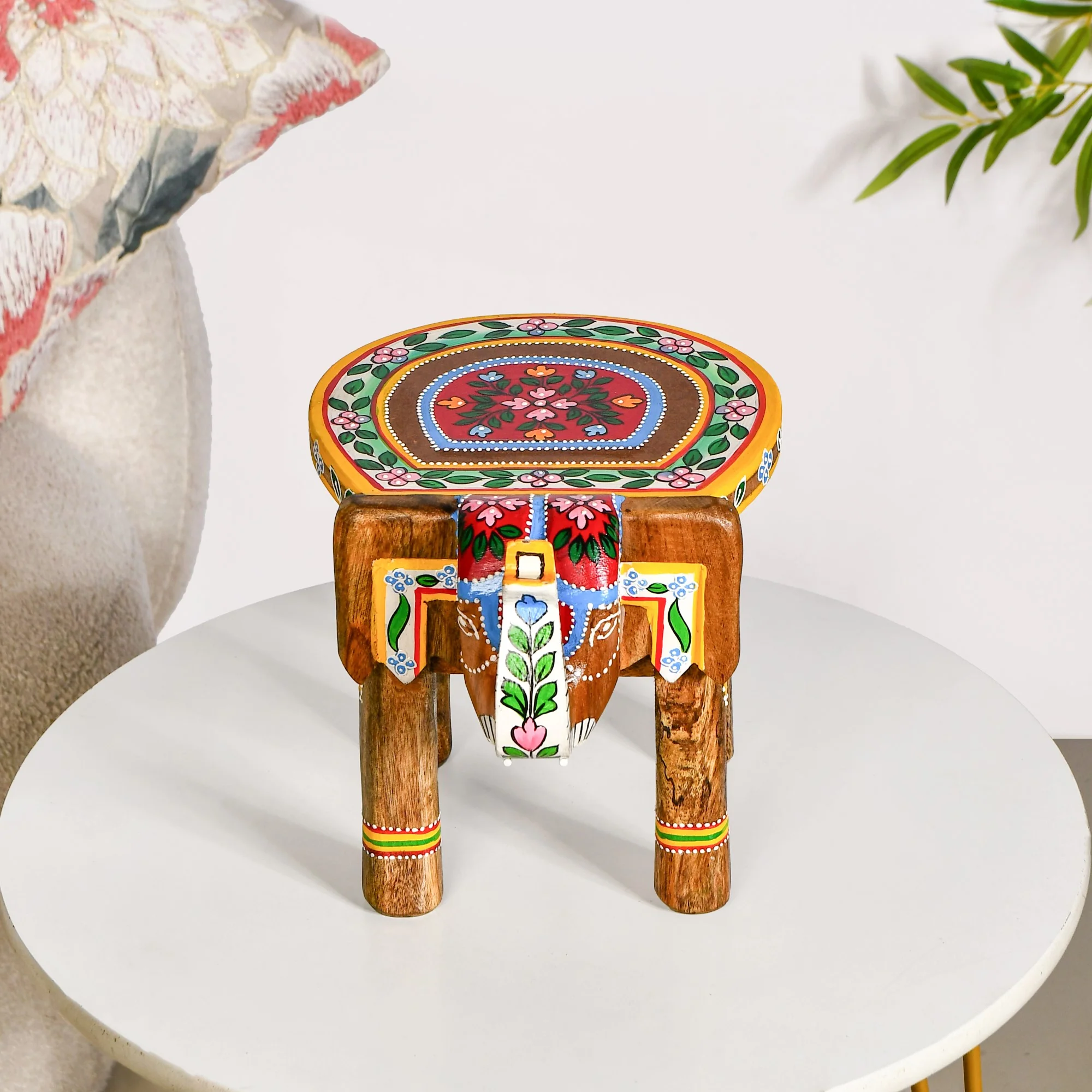 Handpainted Artistry Natural Mango Wood Elephant Riser - Image 7