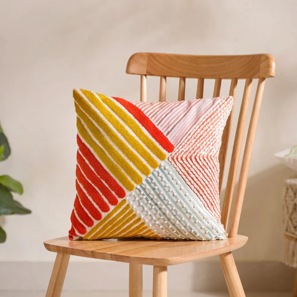 Handwoven Cotton Cushion Cover Set of 4 16x16 Inch - Image 6
