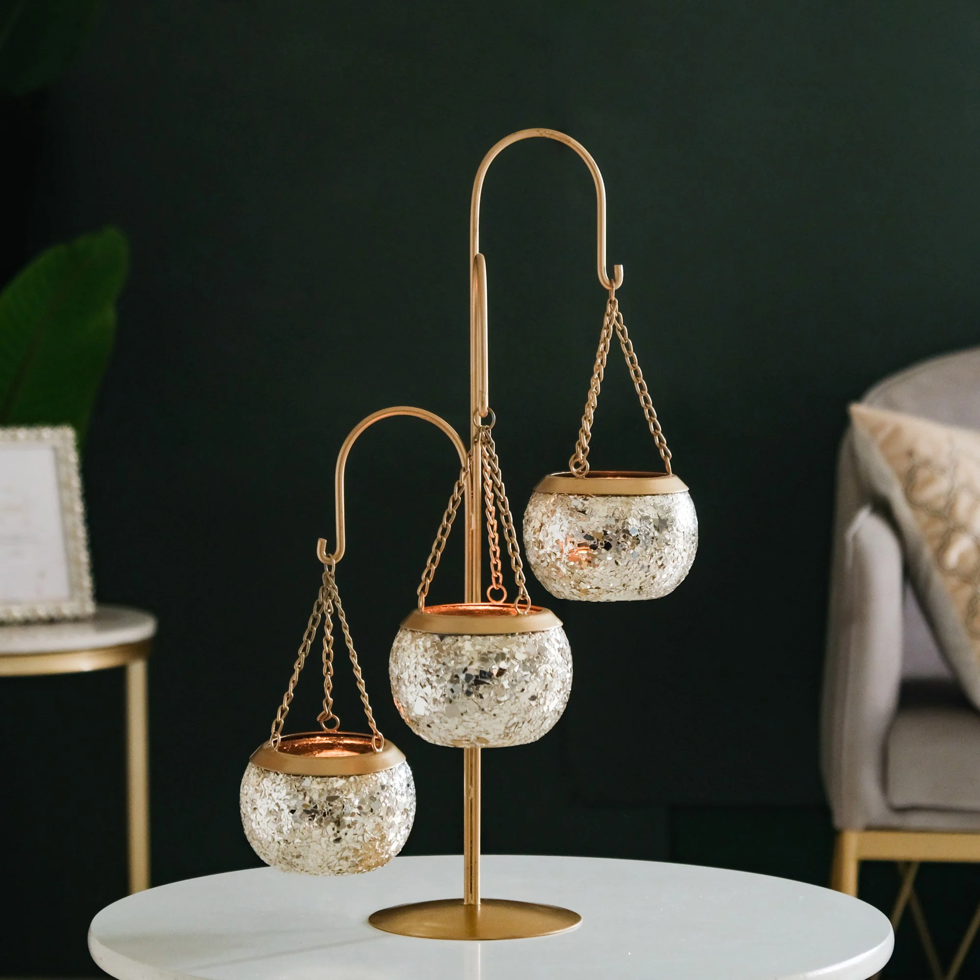Hanging Tealight Holders With Stand Champagne Silver - Image 2