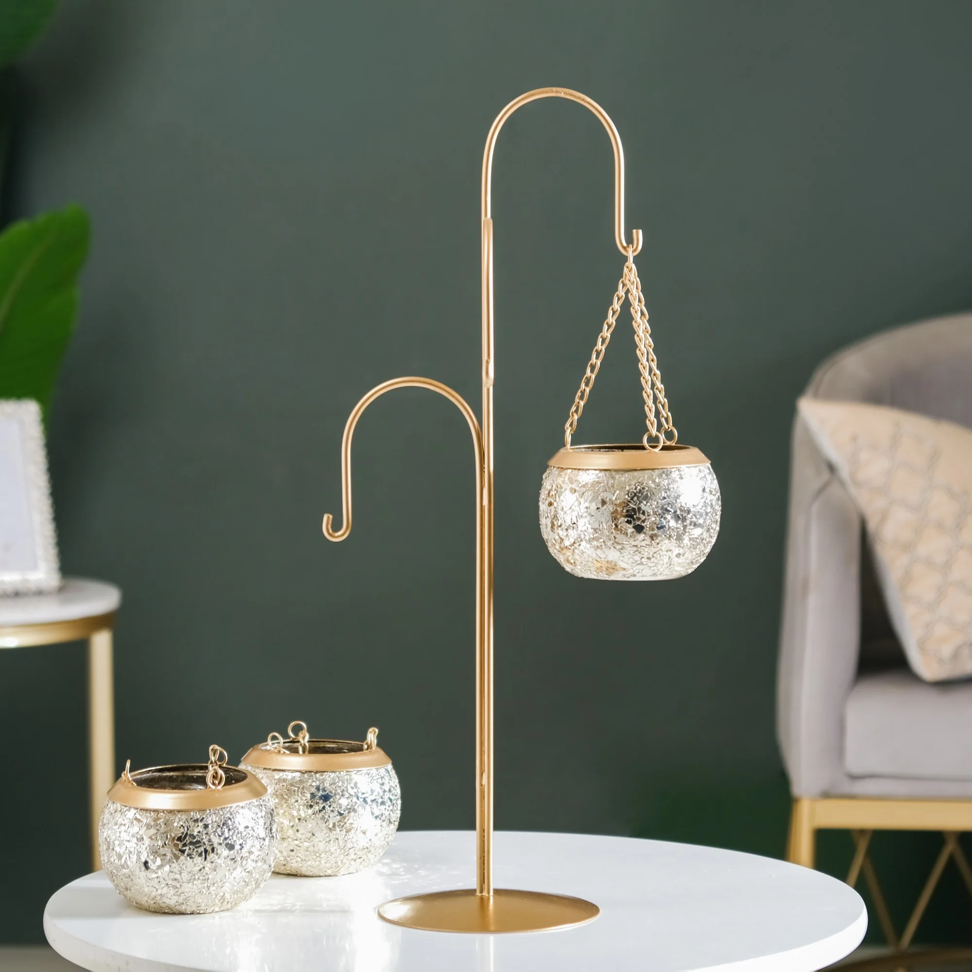 Hanging Tealight Holders With Stand Champagne Silver - Image 3