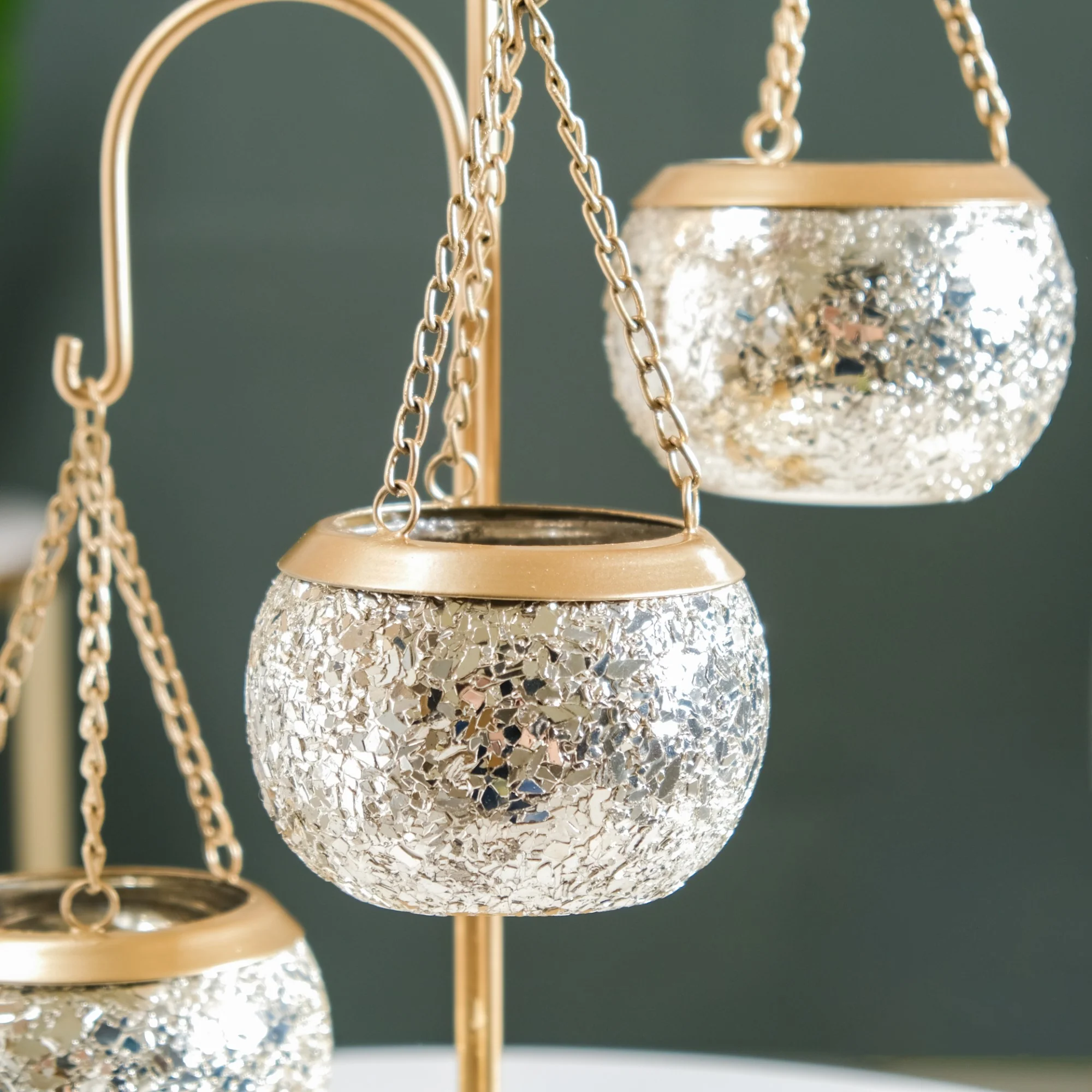 Hanging Tealight Holders With Stand Champagne Silver - Image 4
