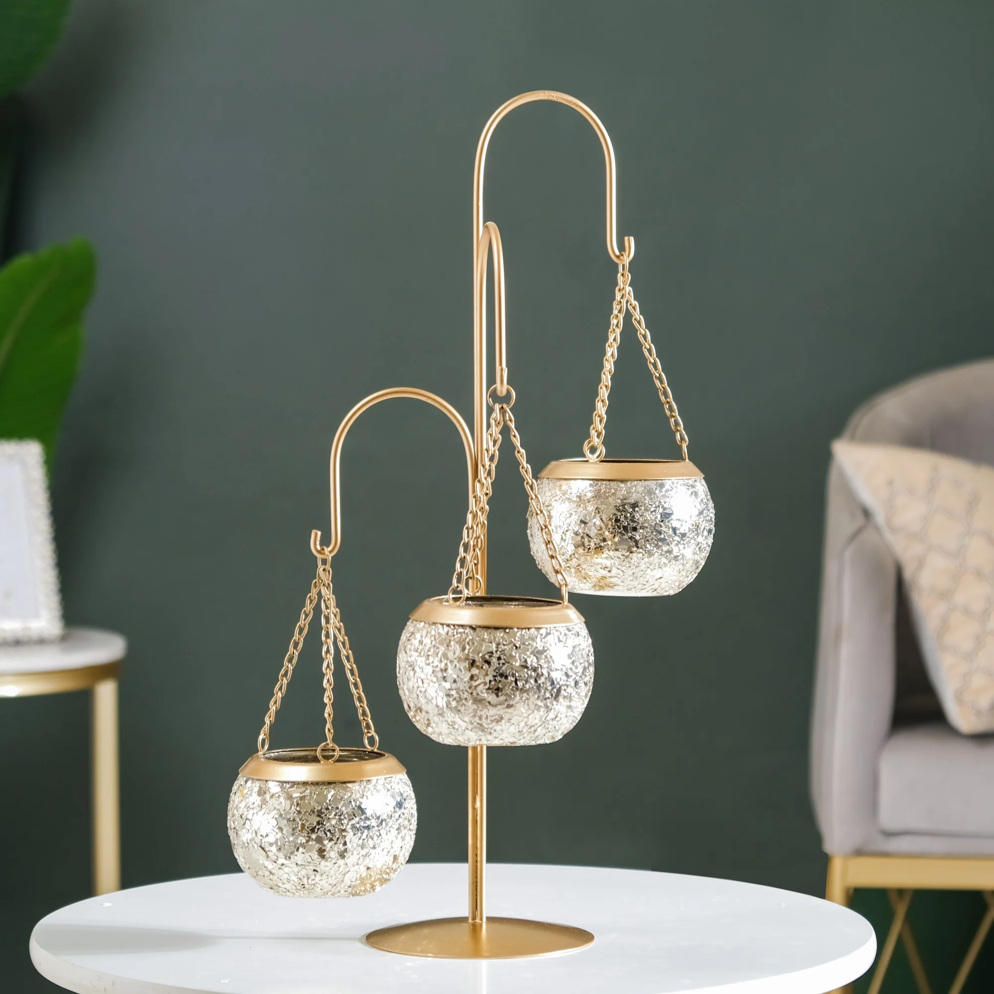 Hanging Tealight Holders With Stand Champagne Silver - Image 6