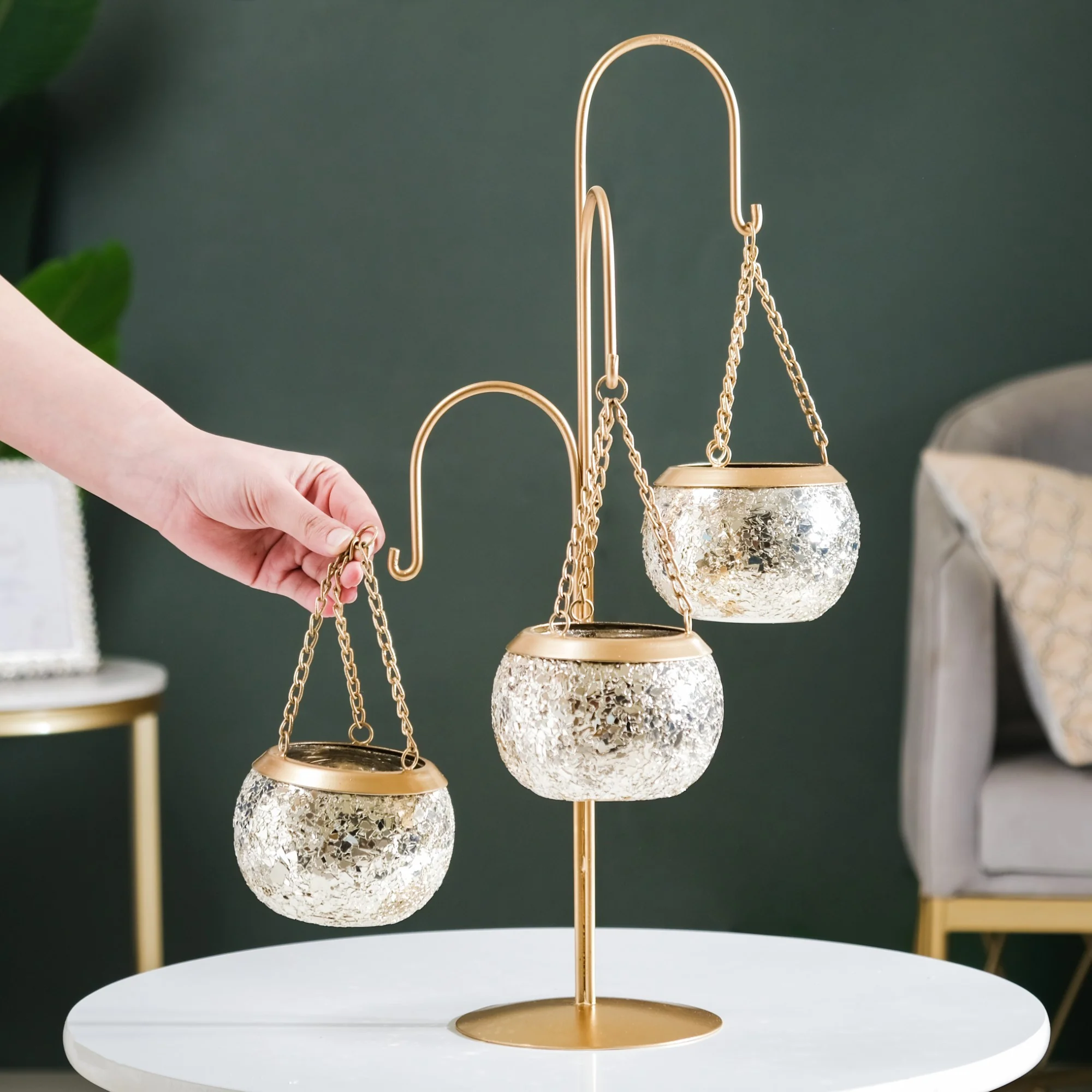 Hanging Tealight Holders With Stand Champagne Silver - Image 7