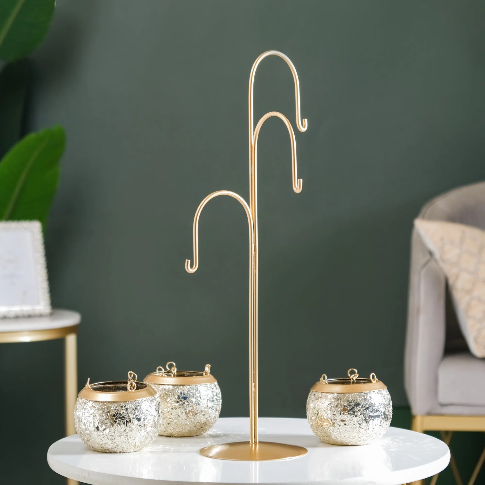 Hanging Tealight Holders With Stand Champagne Silver - Image 9