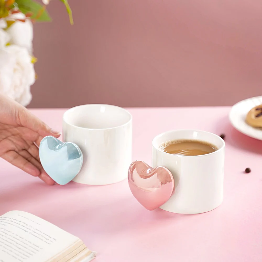 Heart Balloon Coffee Mug Set Of 2 Pink Blue 330ml - Image 2