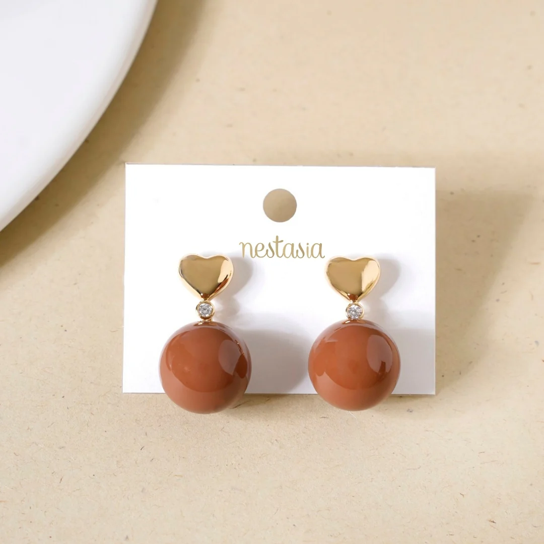 Heart Of Gold Drop Earrings Brown