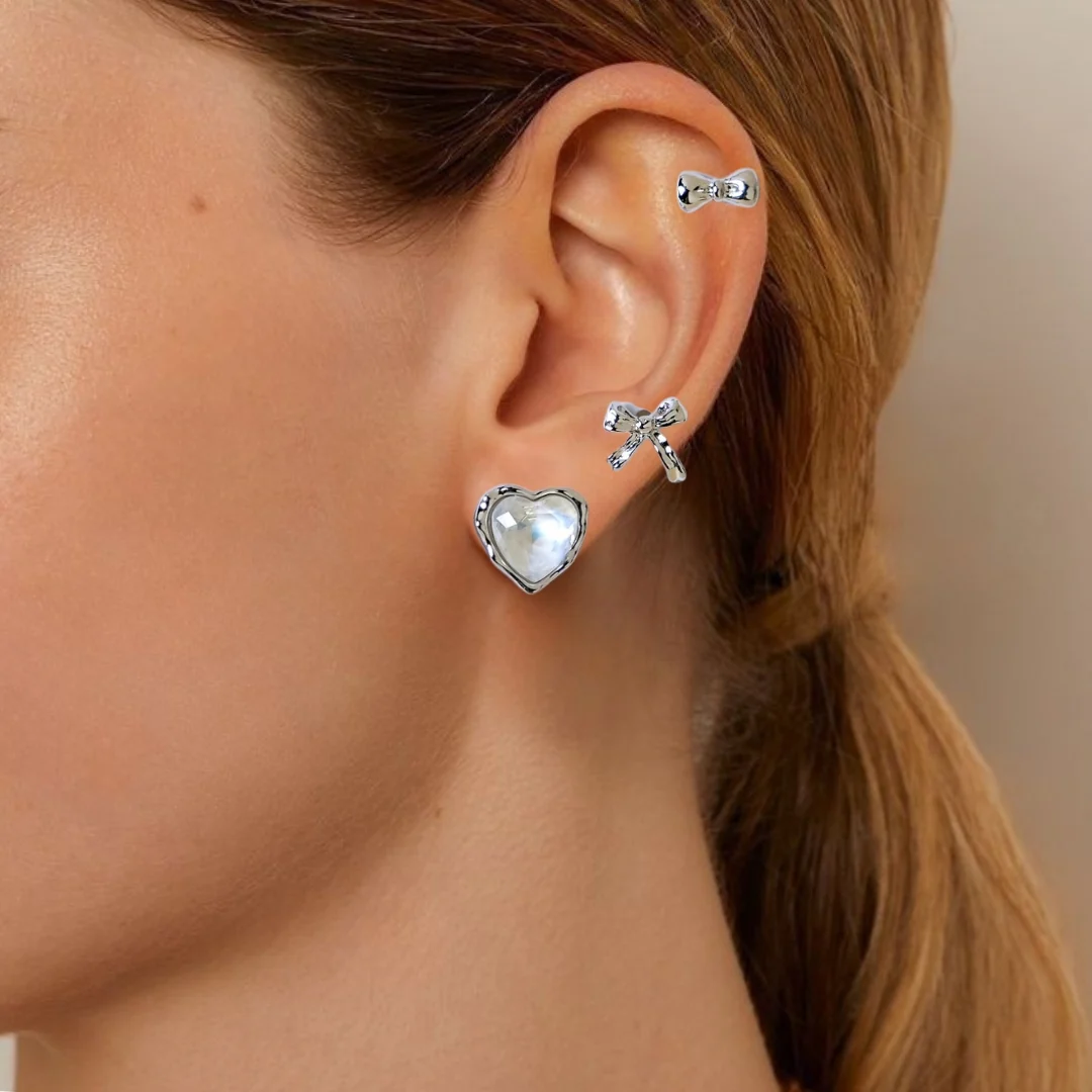 Hearts And Bows Silver Studs Set Of 3 - Image 2