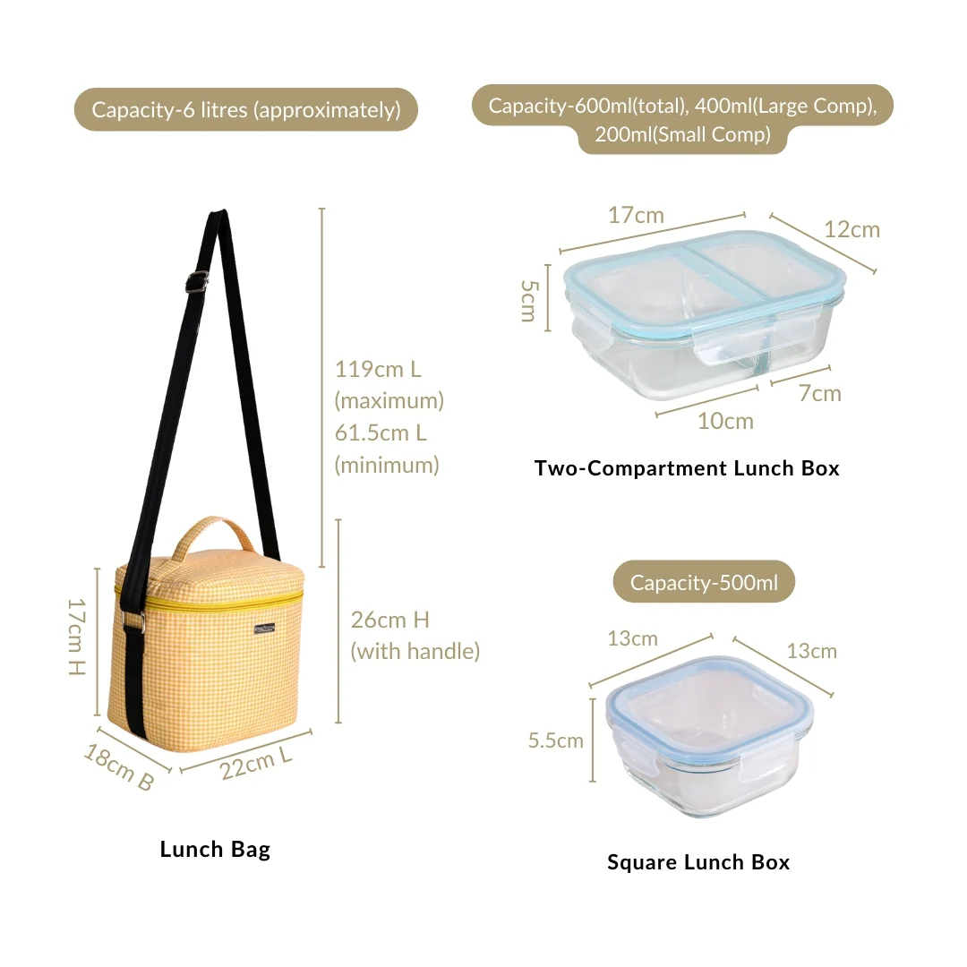 Heat Insulated Lunch Bag With Lunch Box Yellow - Image 5