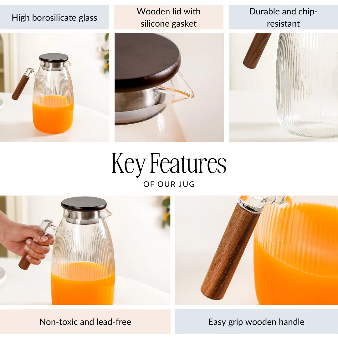 Heat Safe Borosilicate Glass Jug With Wooden Grip 2200ml - Image 4