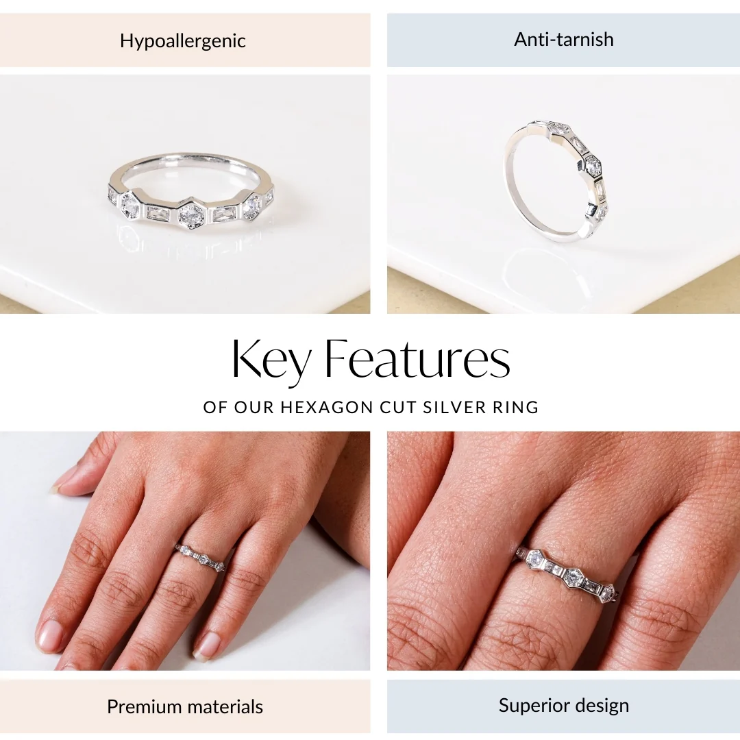 Hexagon Cut Silver Ring - Image 4