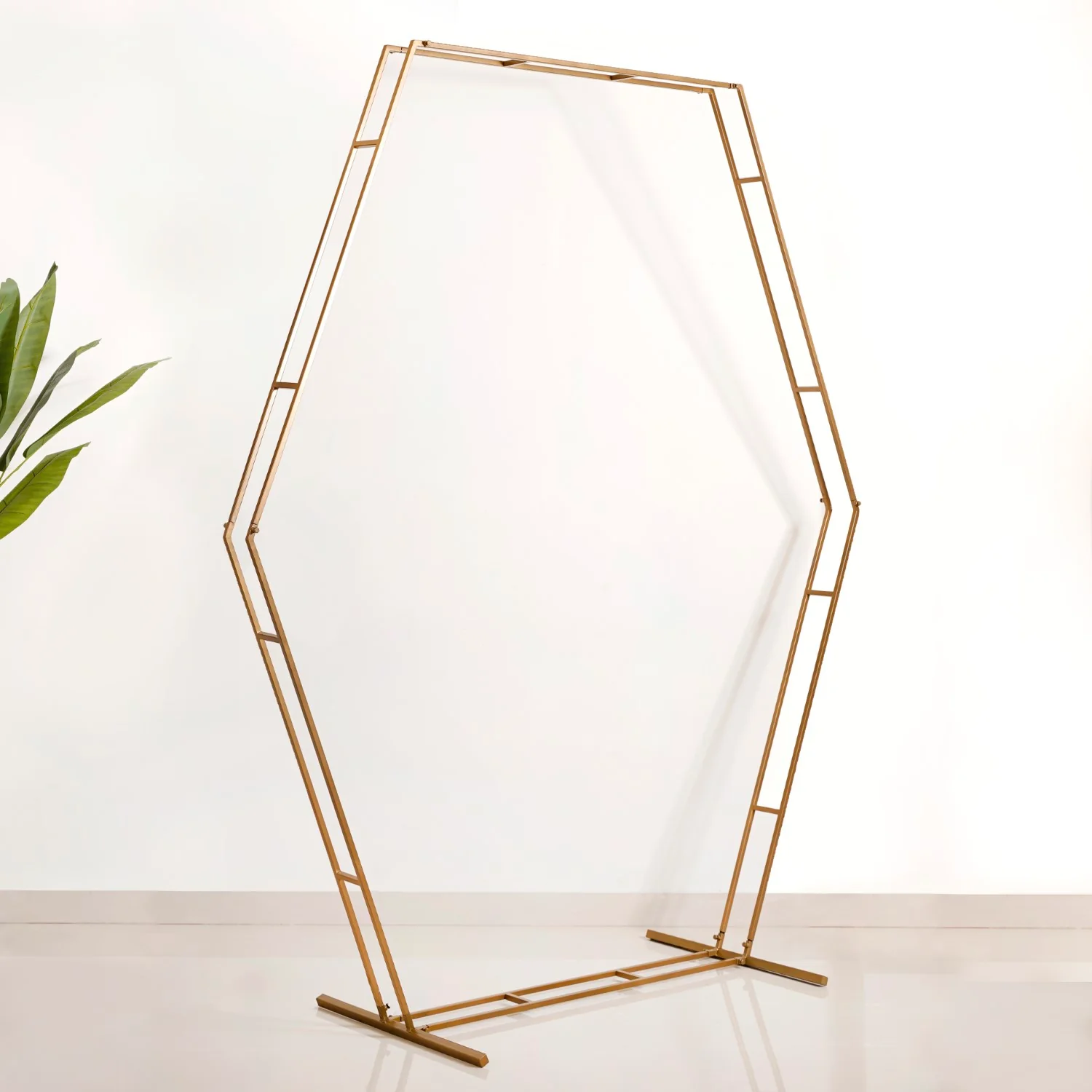 Hexagon Party Decoration Backdrop Metal Frame With Pink Flower Decor 100 Inch - Image 2