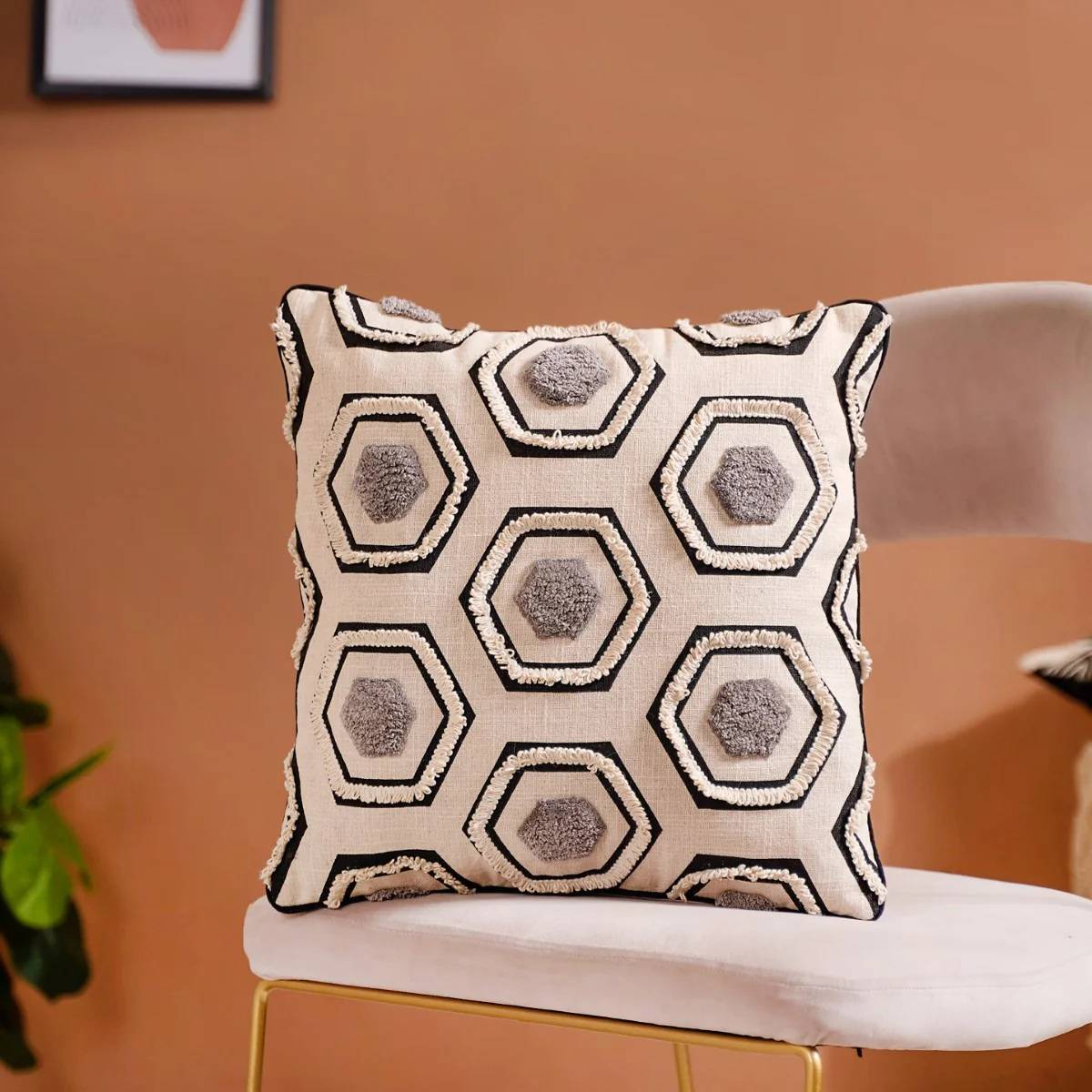 Hexagon Pattern Accent Cushion Cover 15x15 Inch - Image 2