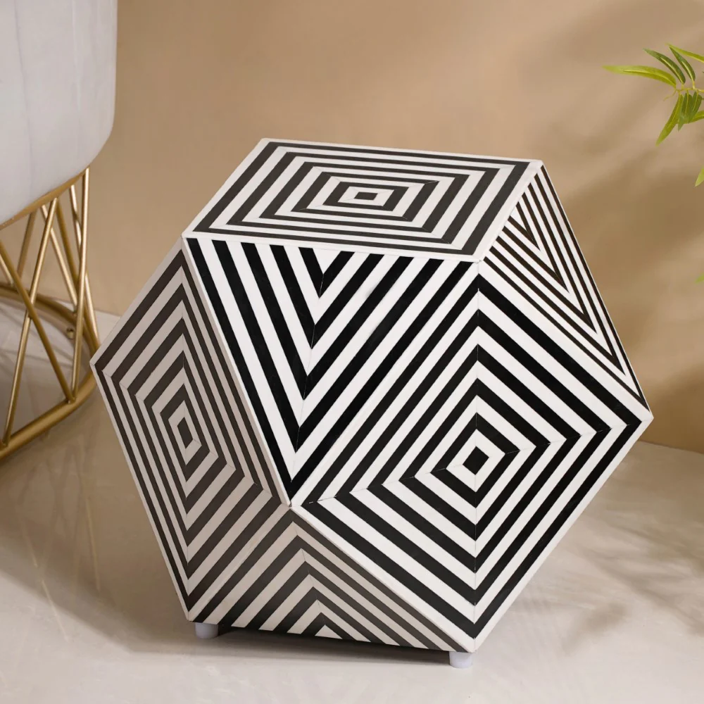 Hexagonal Inlay Coffee Table Black & White - Image 8