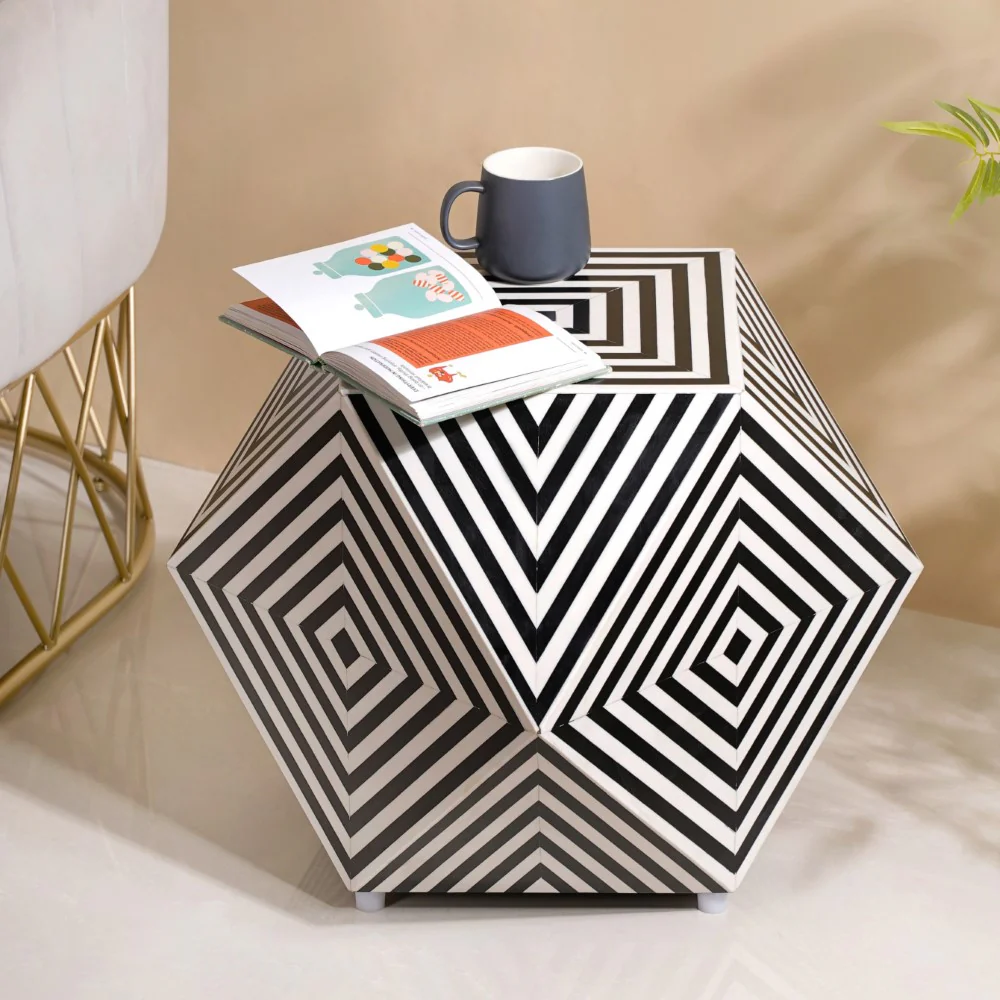 Hexagonal Inlay Coffee Table Black & White - Image 9