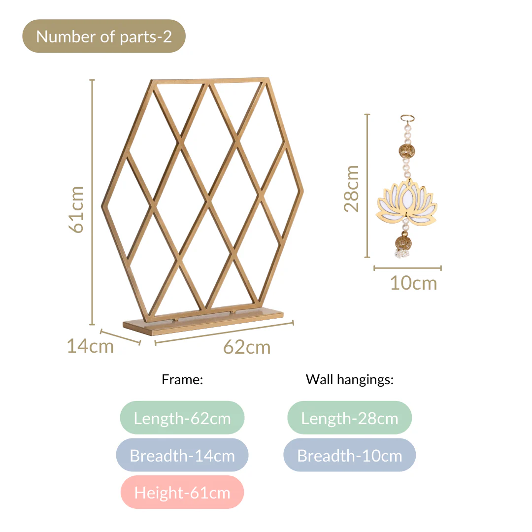 Hexagonal Puja Backdrop Metal Frame With Lotus Hangings 24 Inch - Image 4