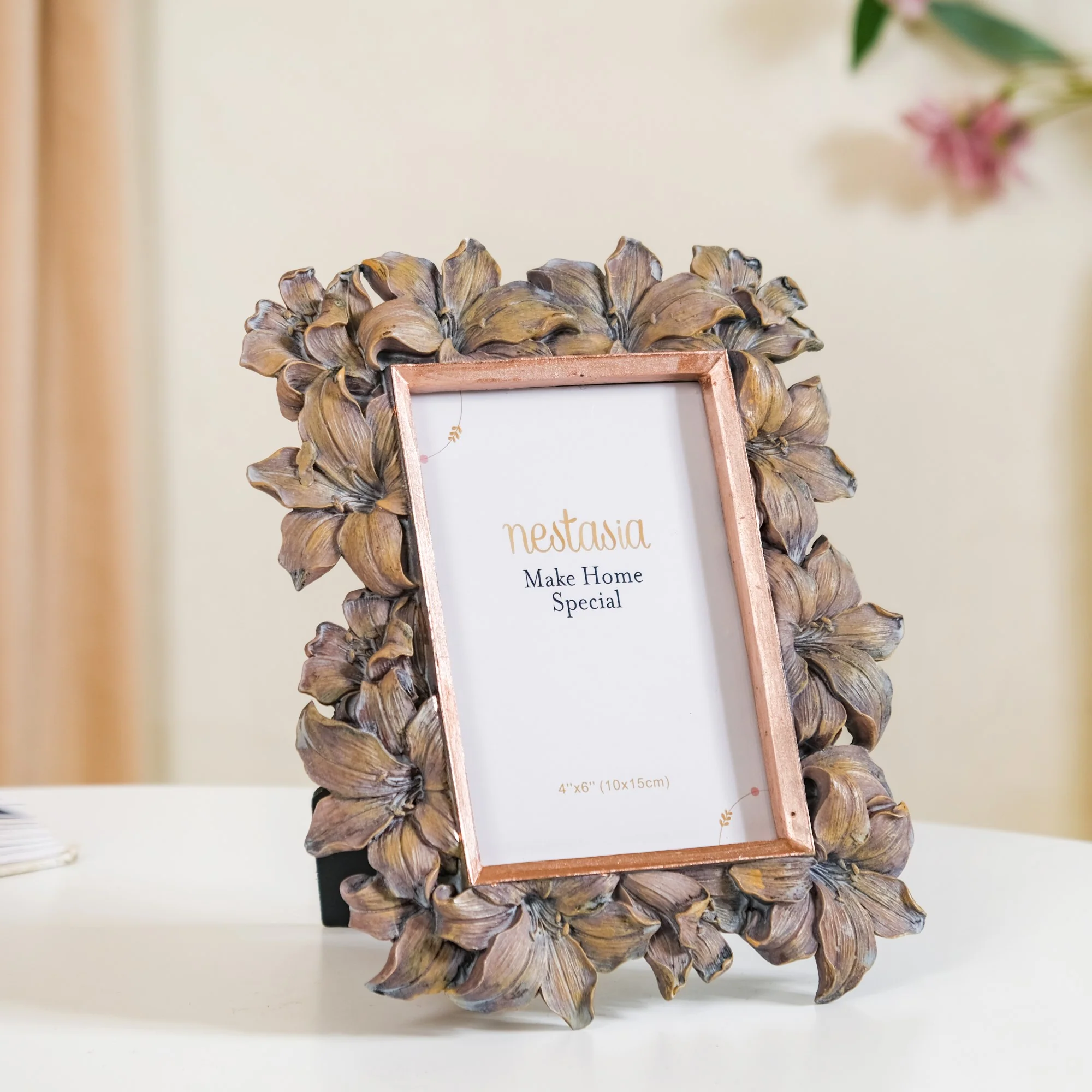 Hibiscus Wooden Finish Resin Photo Frame 9"x6.5"
