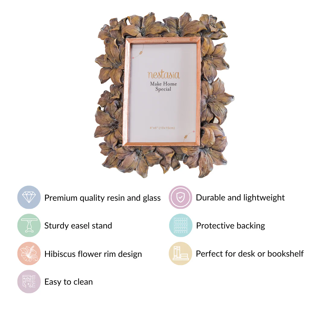 Hibiscus Wooden Finish Resin Photo Frame 9"x6.5" - Image 5
