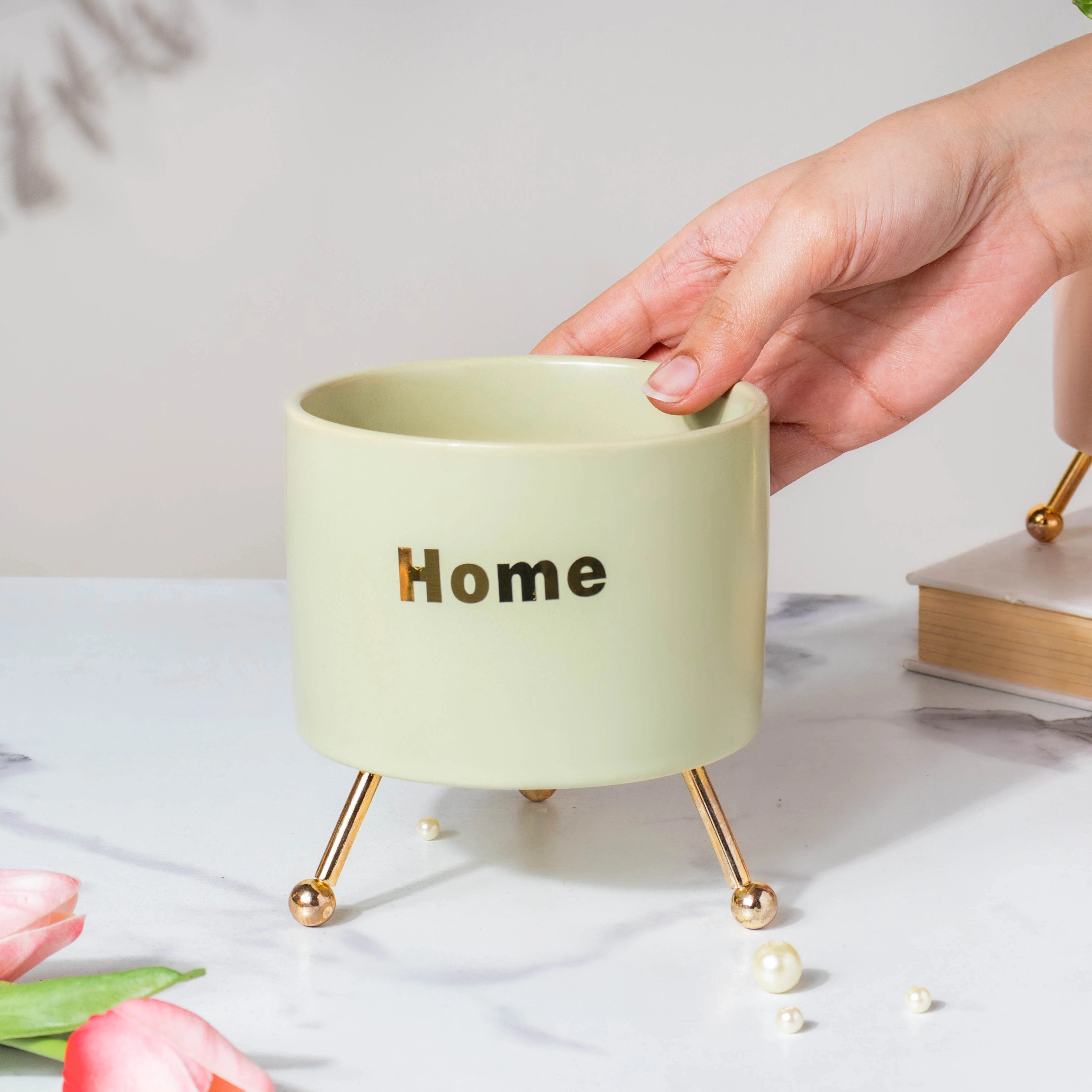 Home Ceramic Planter With Stand Green - Image 2