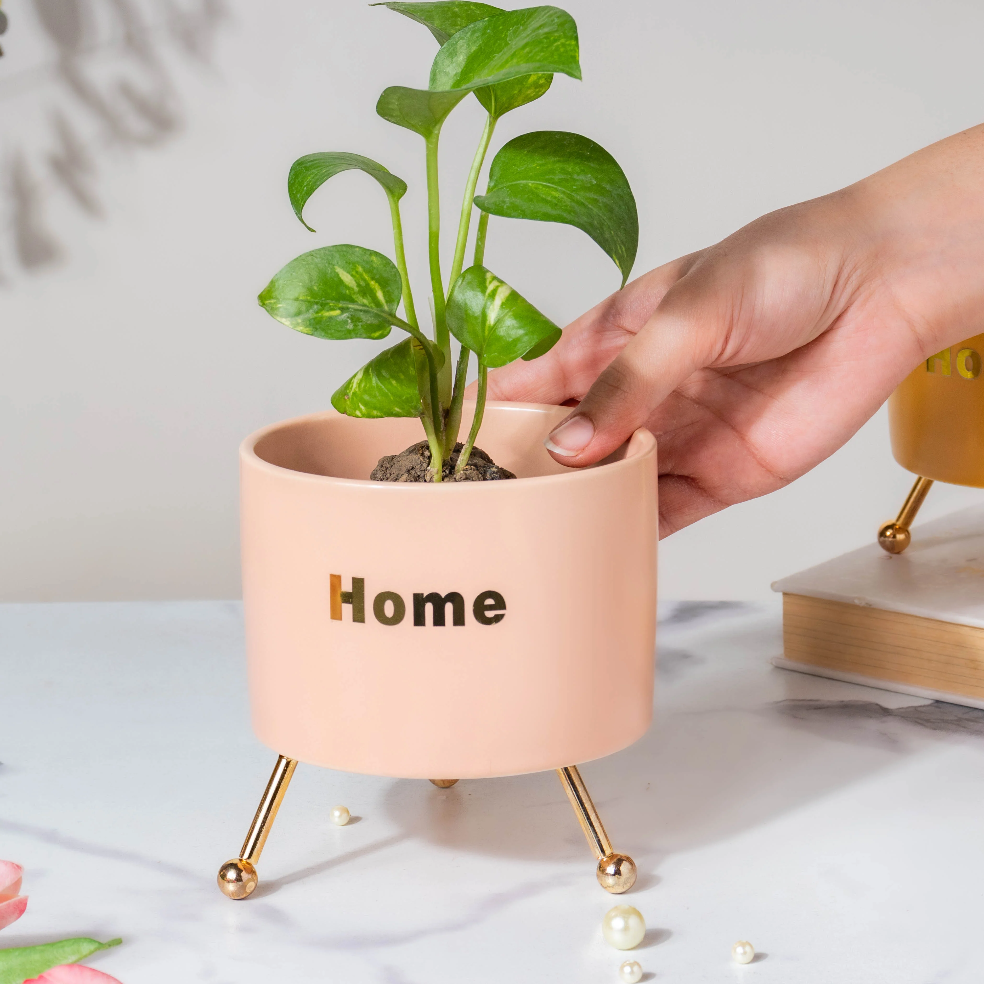 Home Ceramic Planter With Stand Pink - Image 3