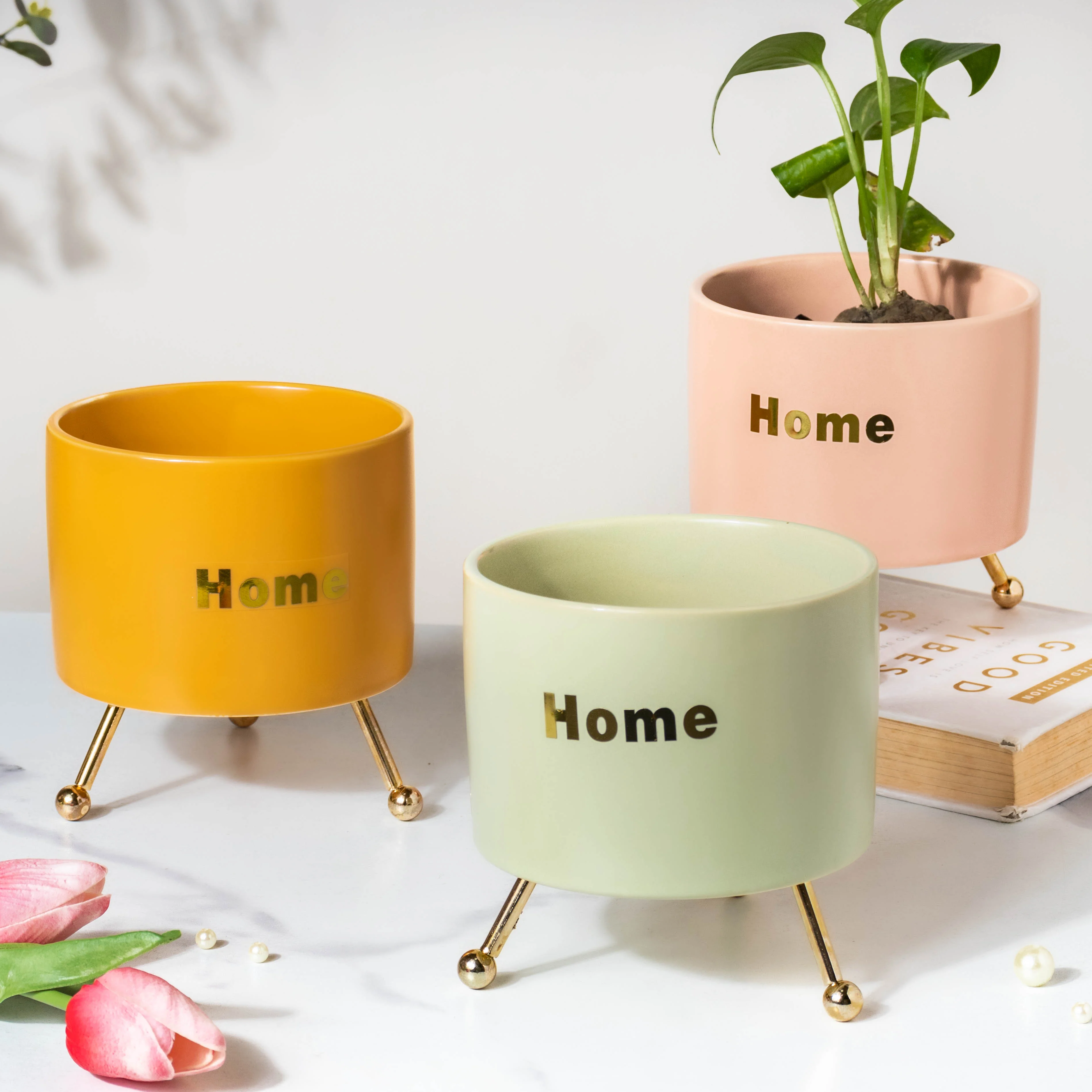 Home Ceramic Planter With Stand Pink - Image 7