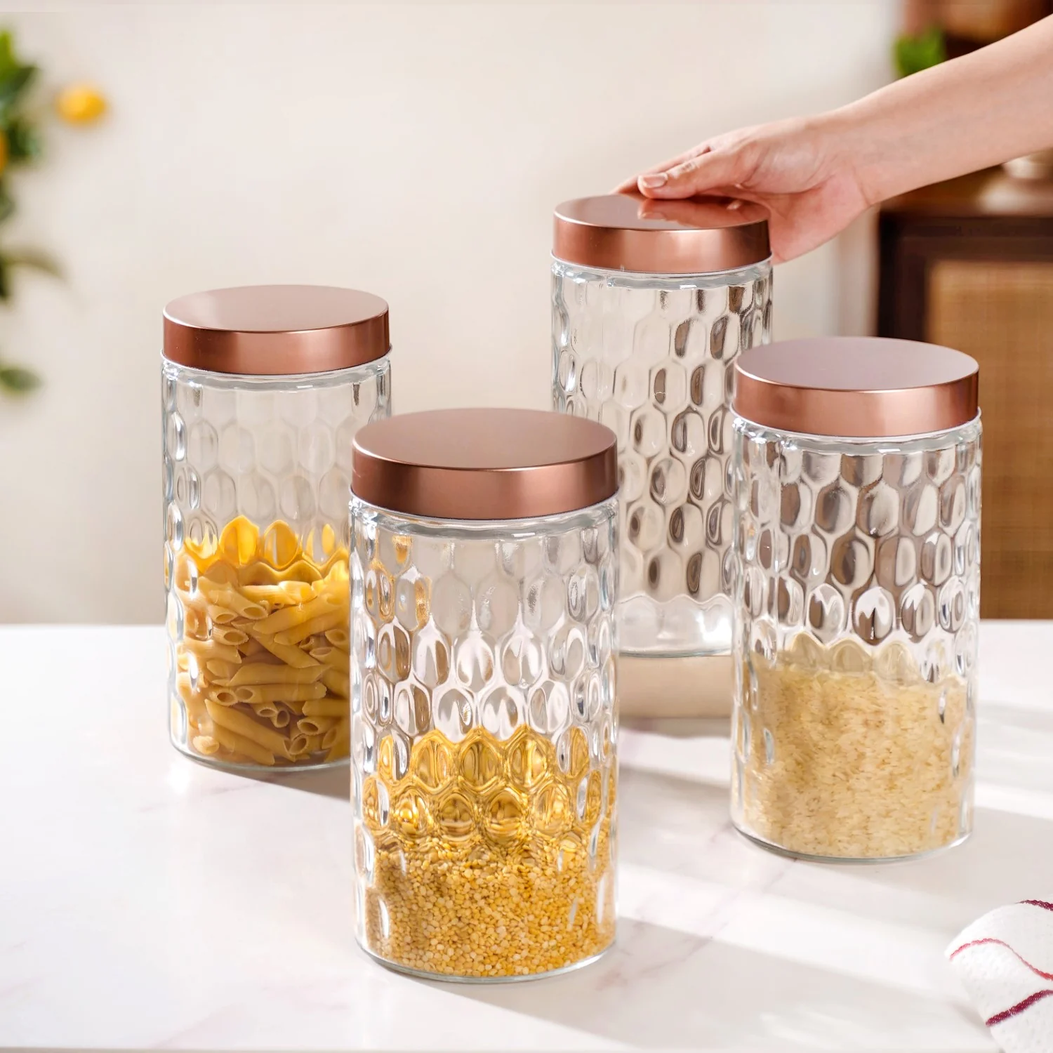 Honeycomb Glass Jar With Lid Set Of 4 1900ml - Image 2