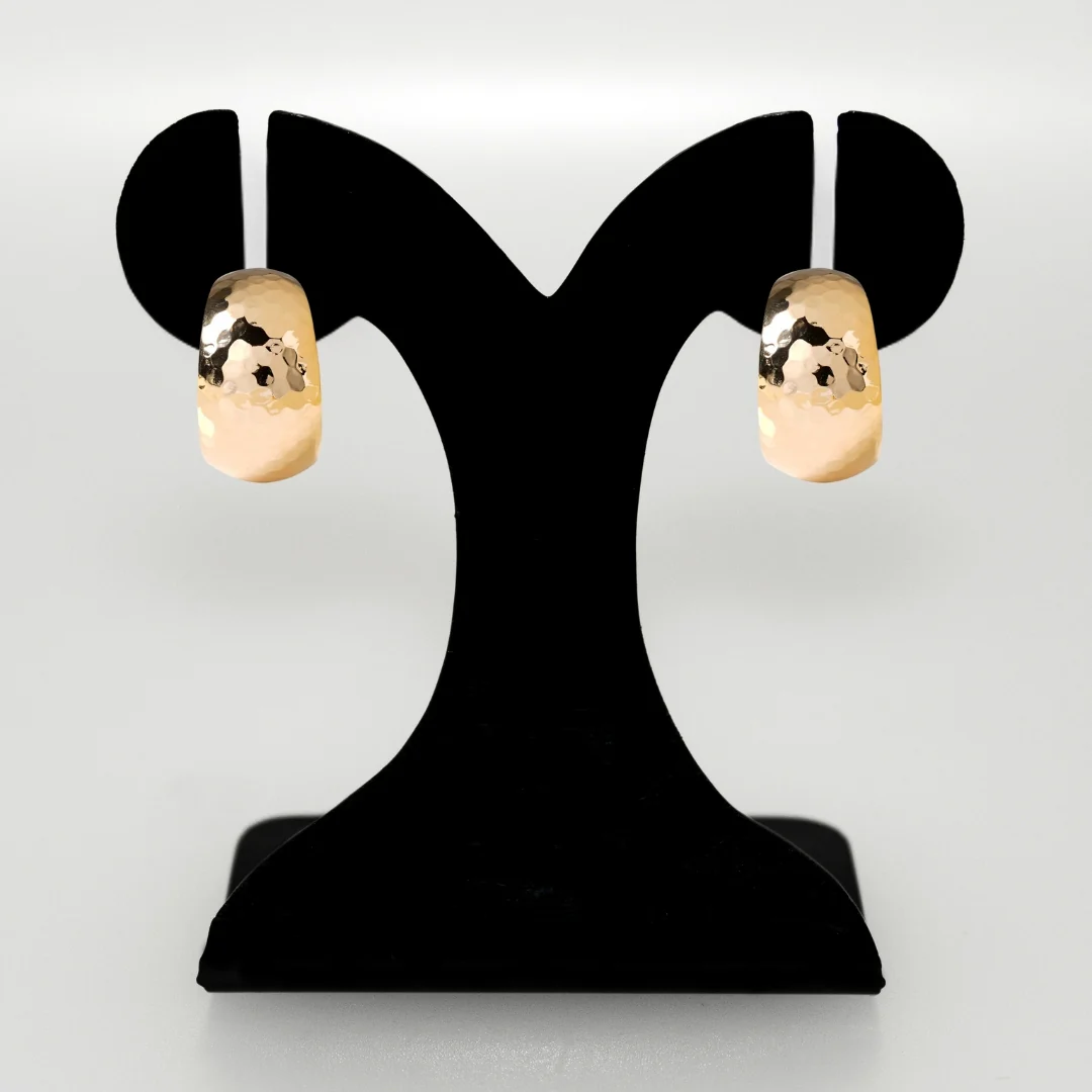 Honeycomb Textured Gold Hoop Earrings - Image 6