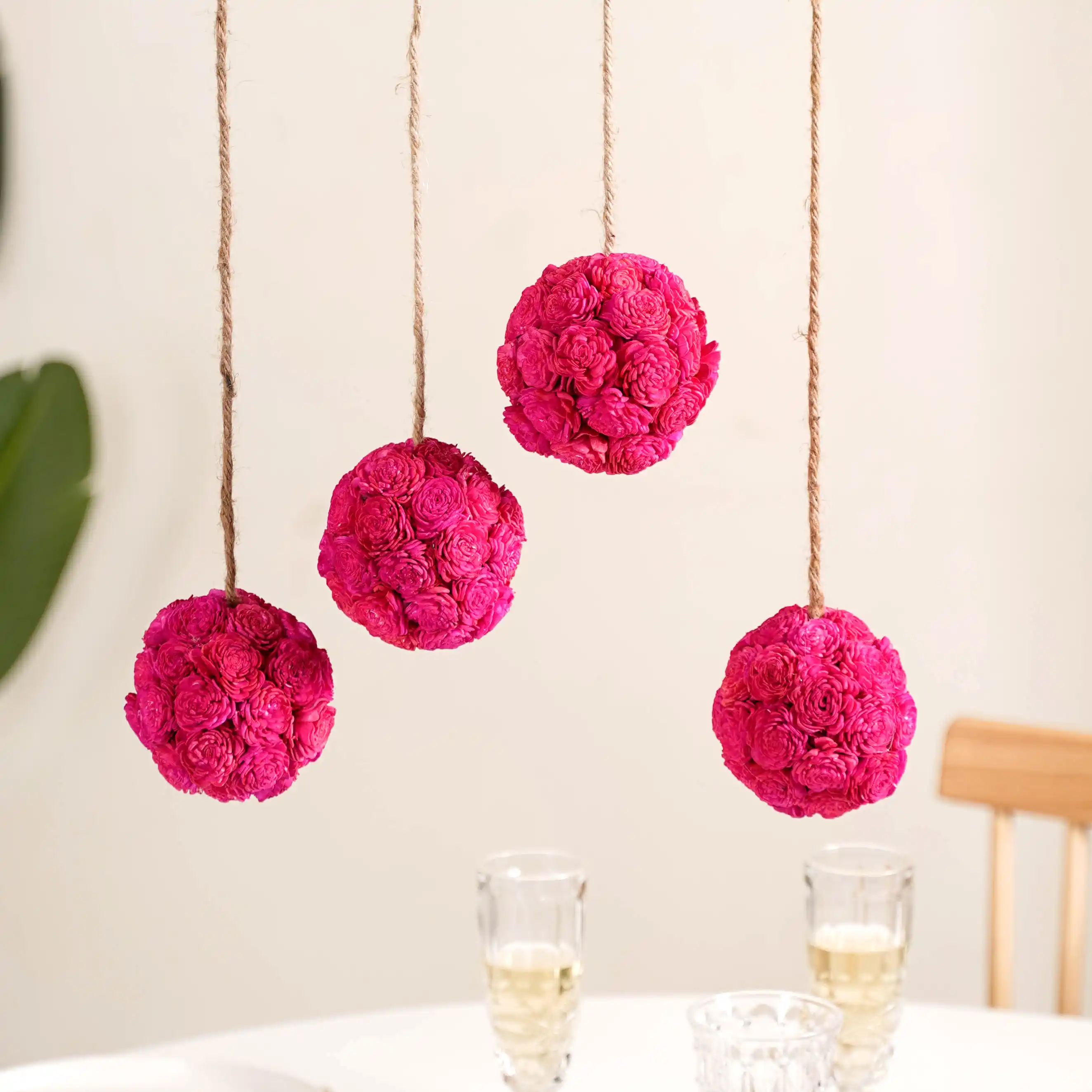 Hot Pink Flower Ball Hanging Decor Set of 4 - Image 9