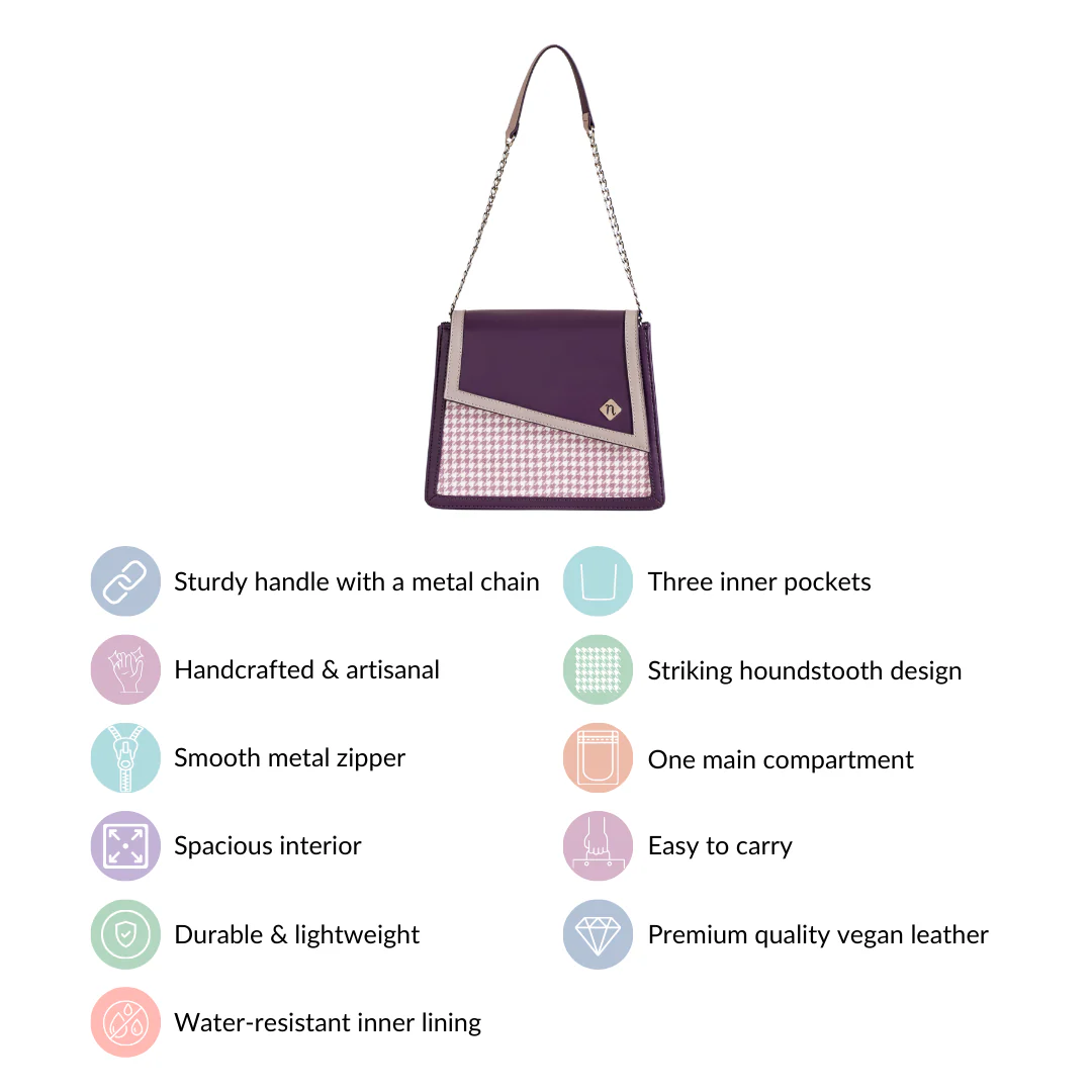 Houndstooth Diagonal Flap Handbag Purple - Image 4