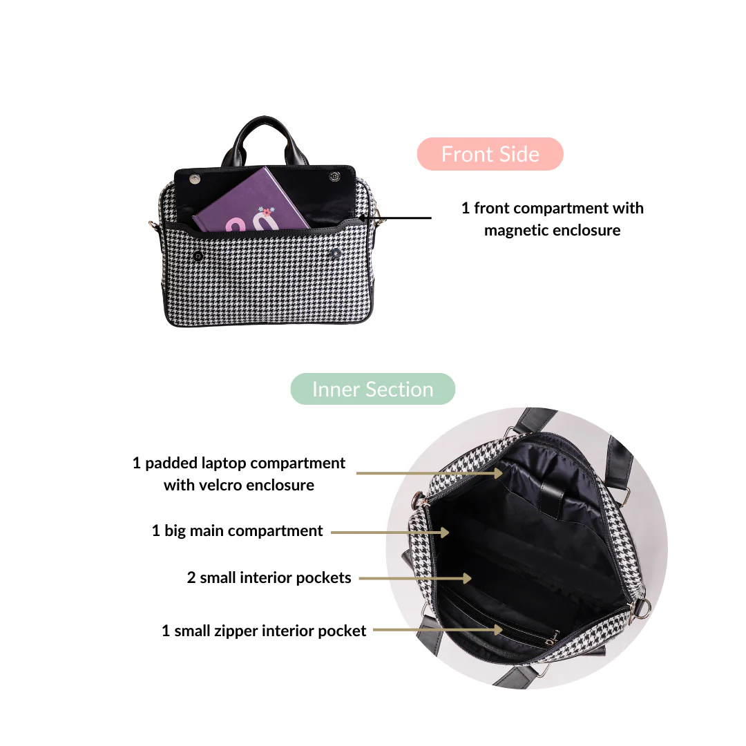 Houndstooth Patterned Woven Laptop Bag - Image 9