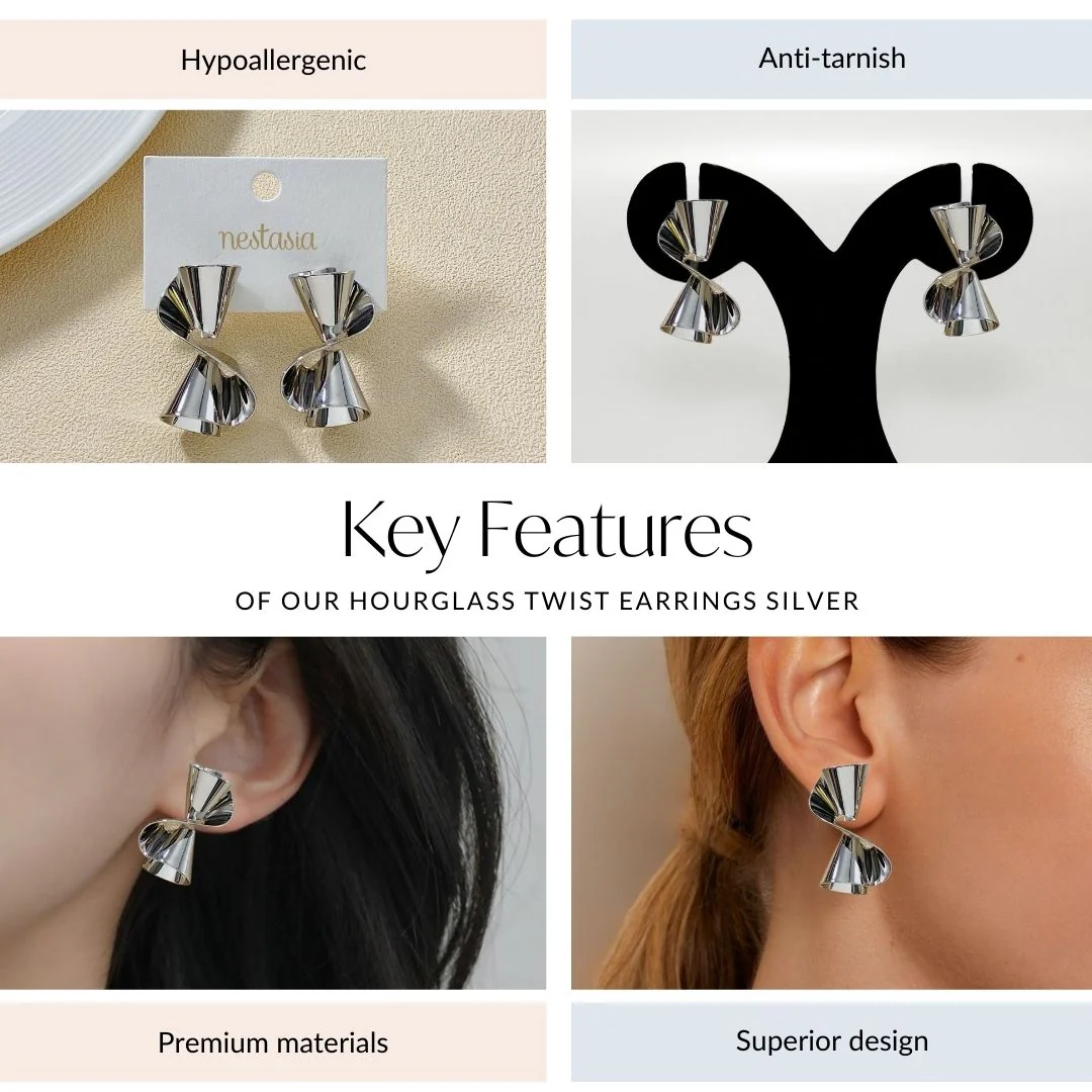 Hourglass Twist Earrings Silver - Image 4