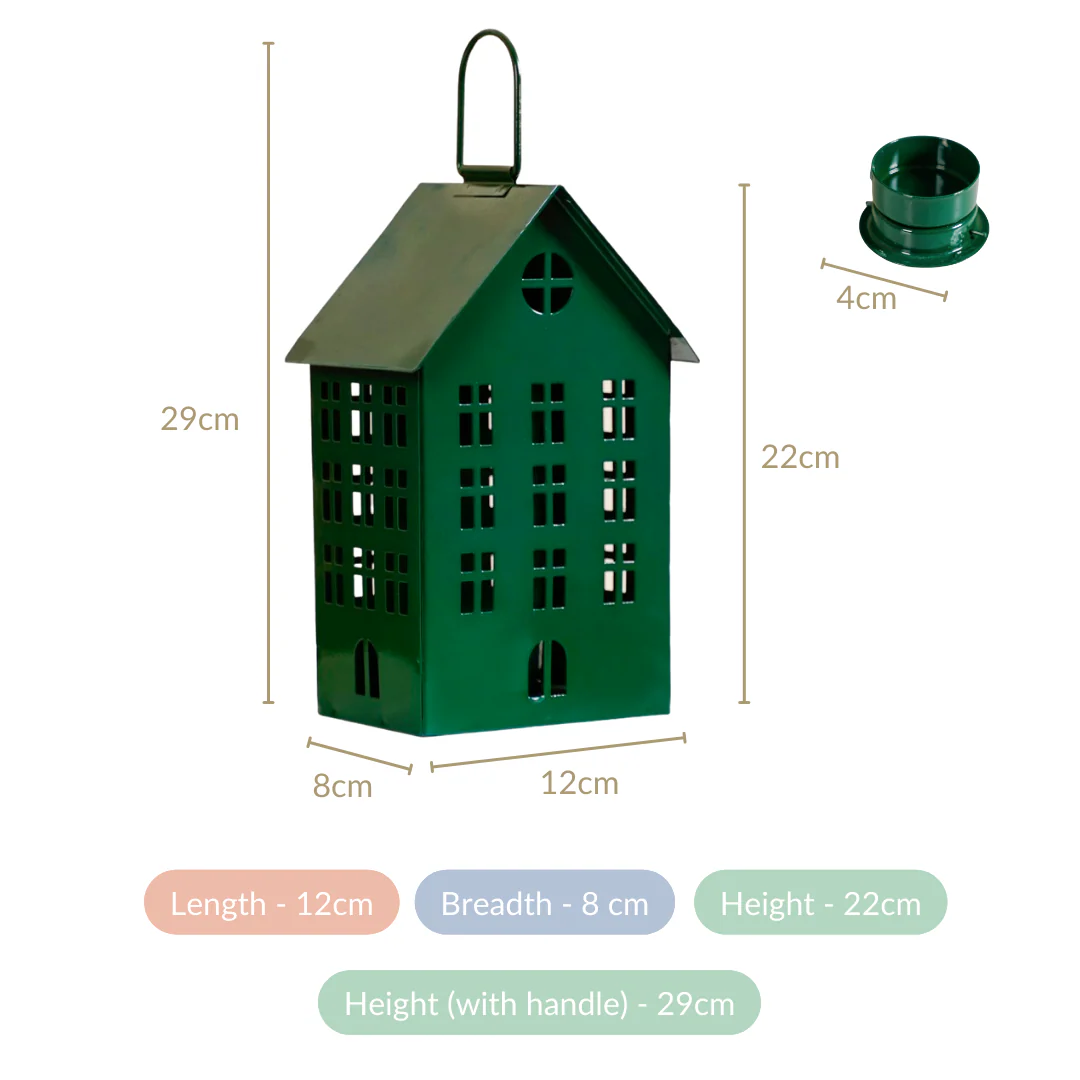 House Shaped Lantern With Handle Green - Image 6