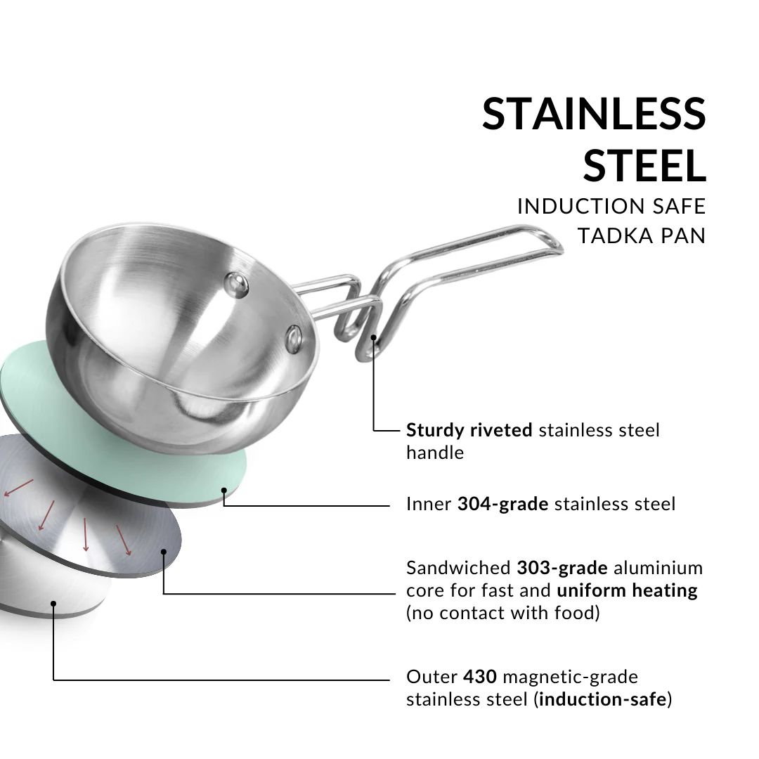 Induction Safe Tri Ply Stainless Steel Tadka Pan 540ml - Image 4