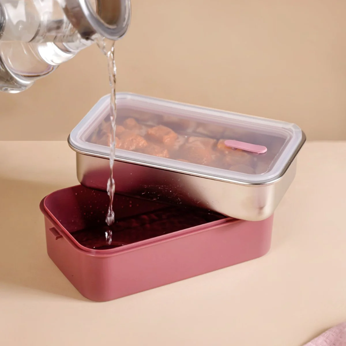 Insulated Bento Lunch Box Double Decker Pink 1400ml - Image 12