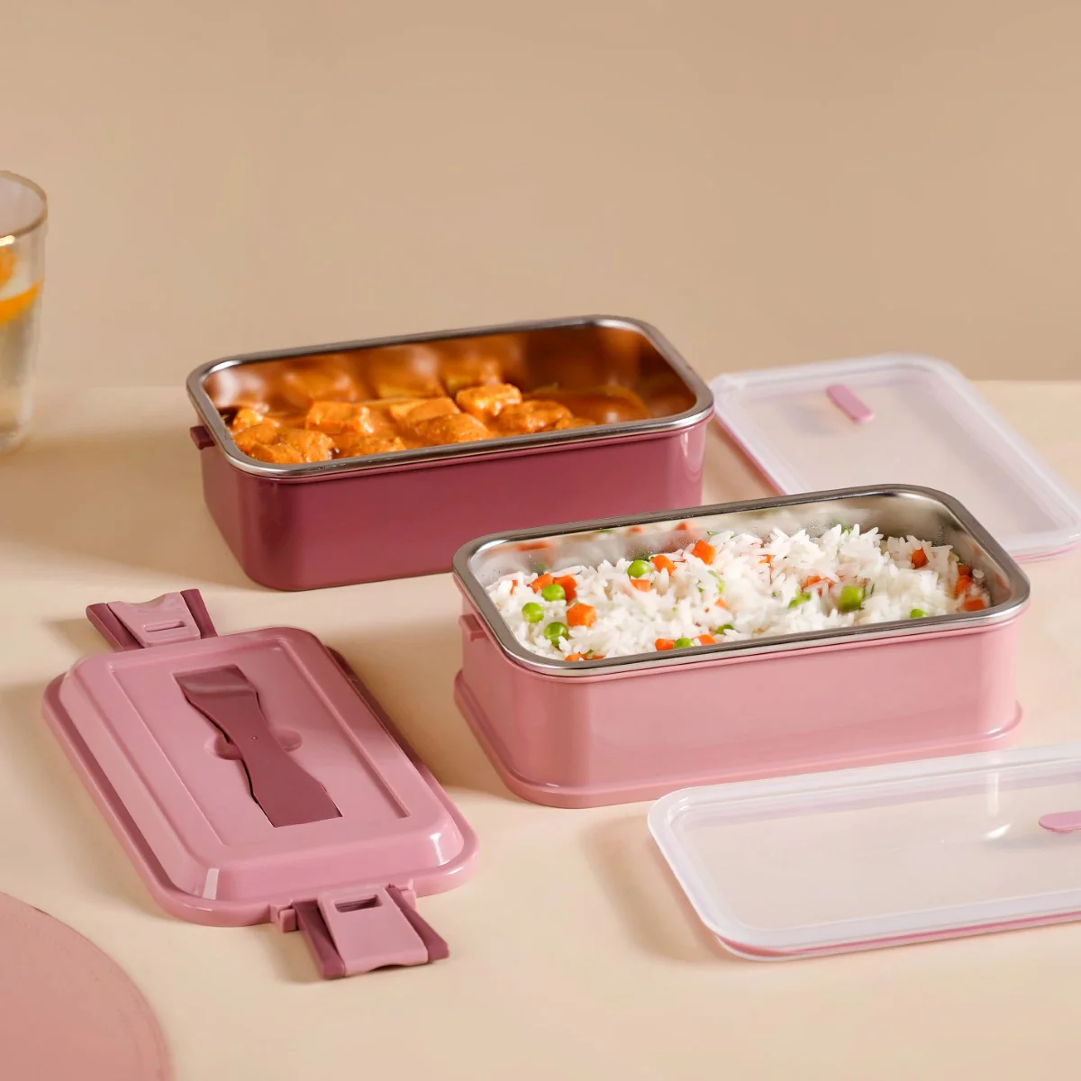 Insulated Bento Lunch Box Double Decker Pink 1400ml - Image 2