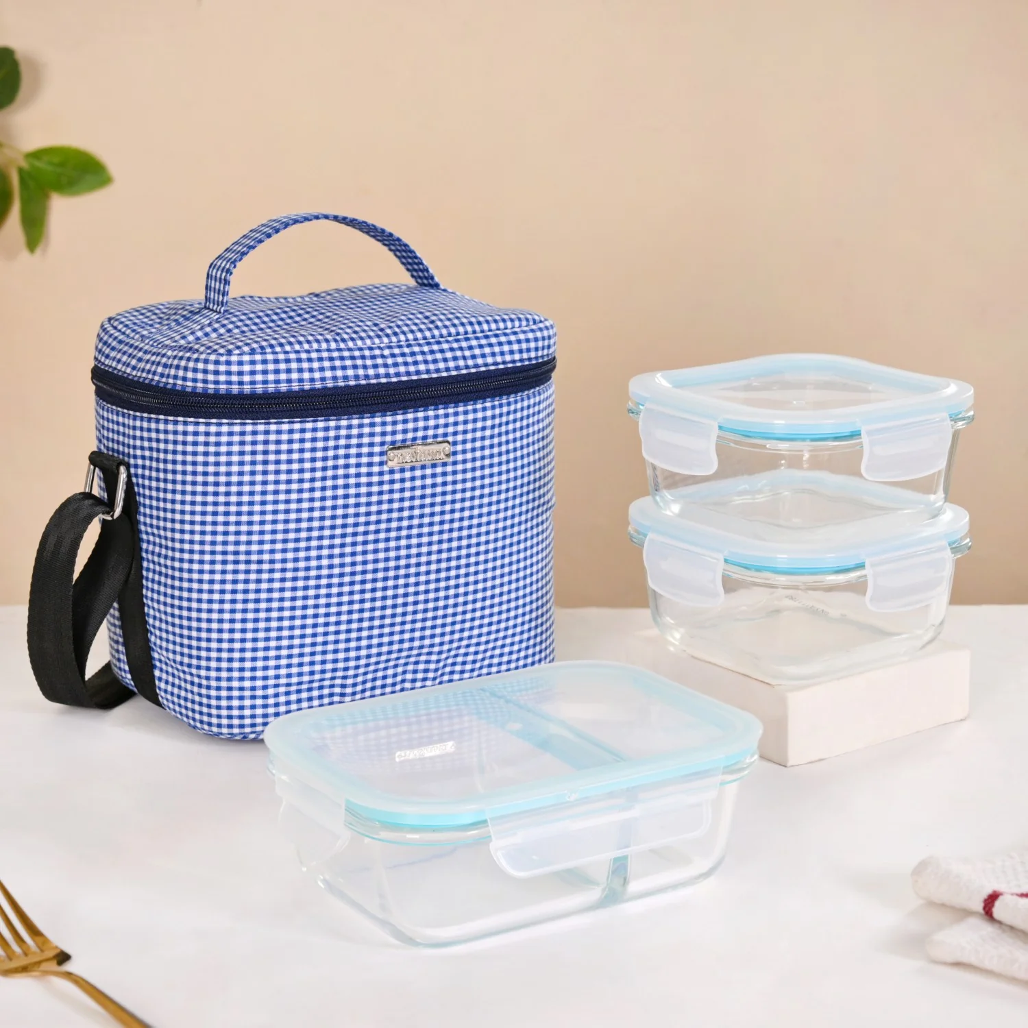 Insulated Lunch Bag And Glass Lunch Box Blue