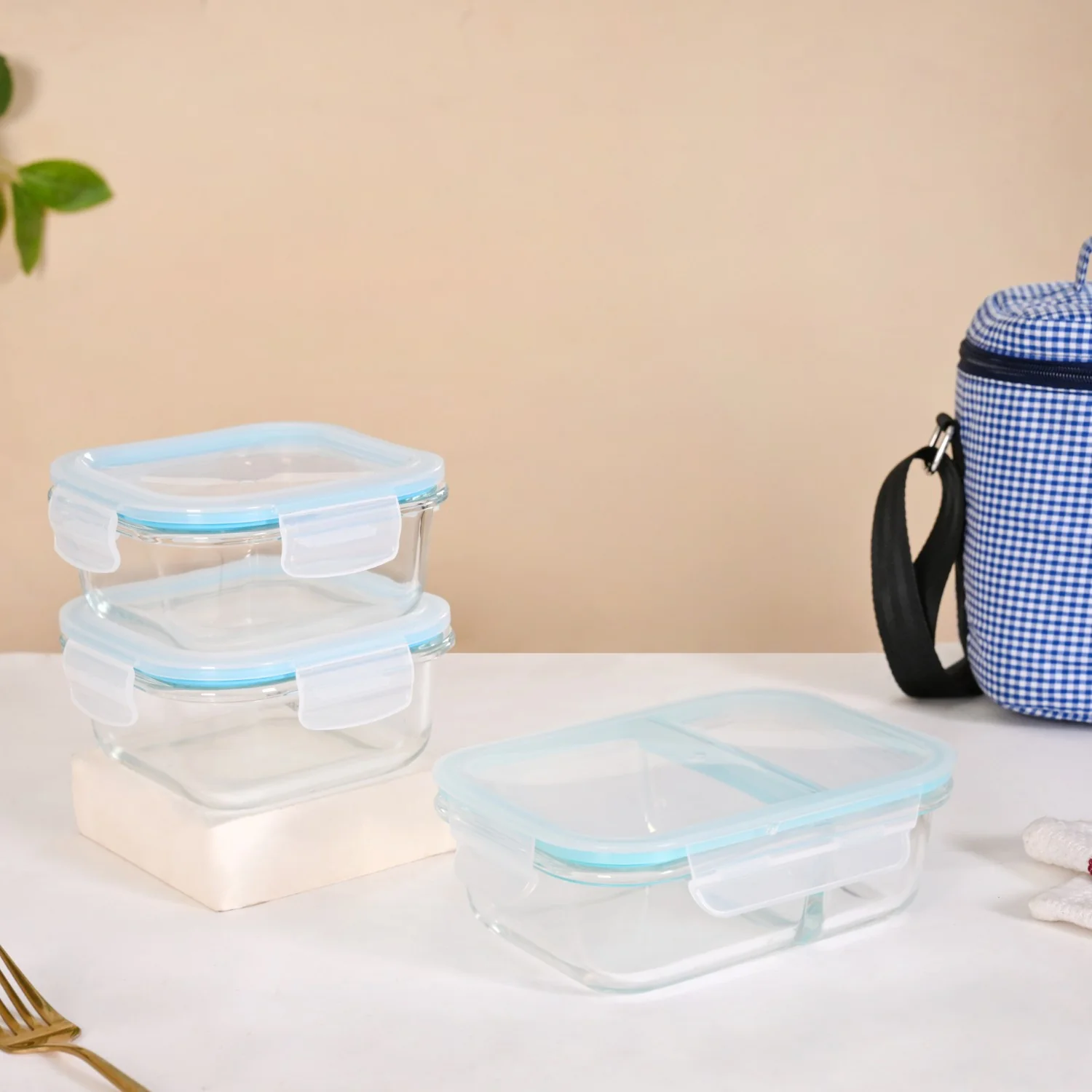 Insulated Lunch Bag And Glass Lunch Box Blue - Image 3