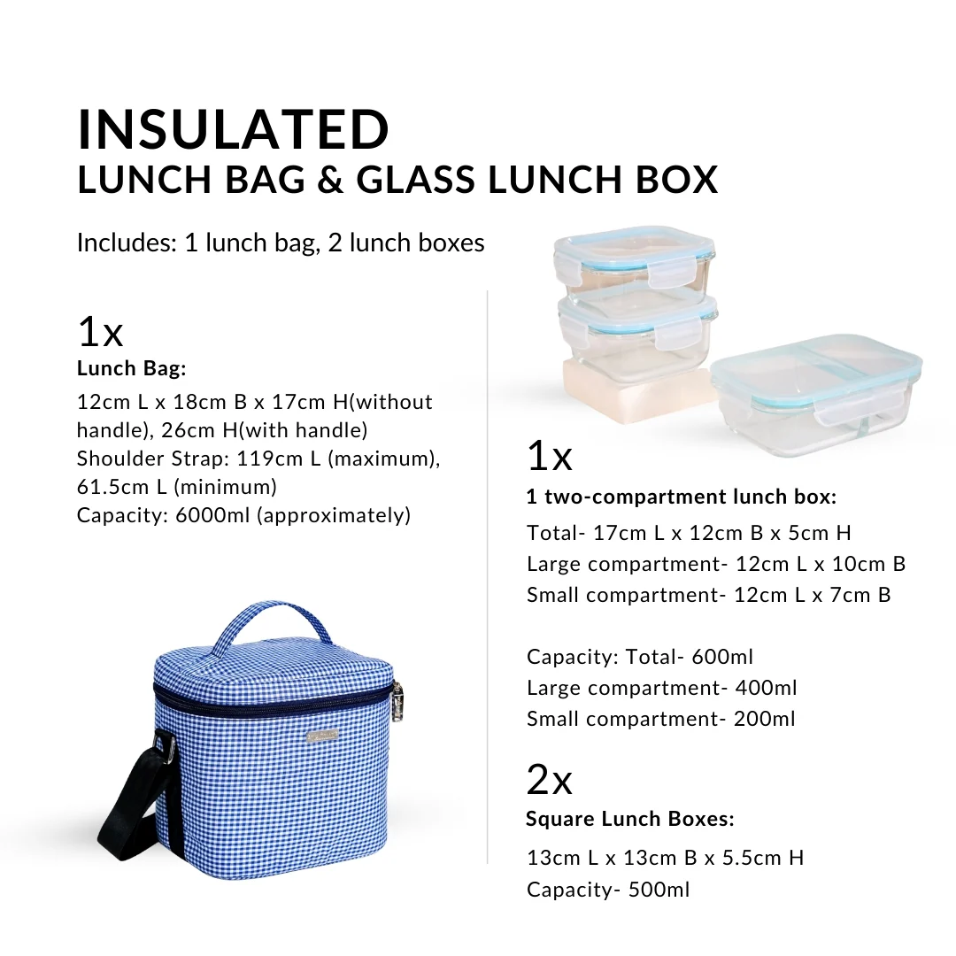 Insulated Lunch Bag And Glass Lunch Box Blue - Image 4