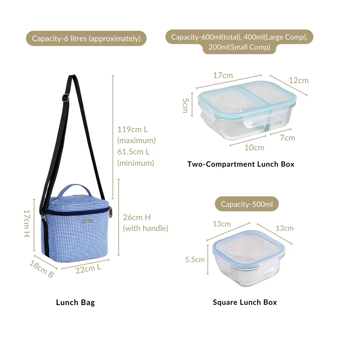 Insulated Lunch Bag And Glass Lunch Box Blue - Image 5