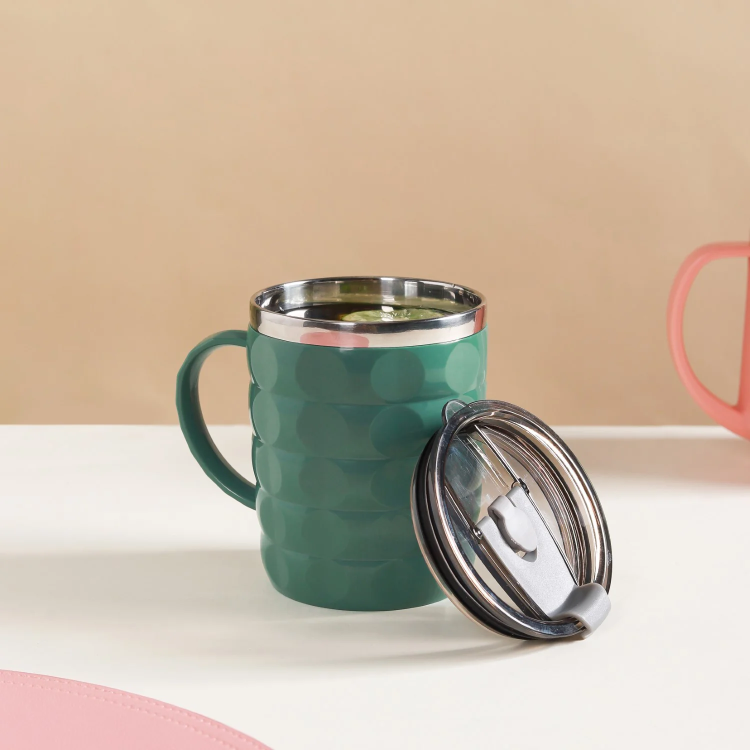 Portable Coffee Mug With Lid Green 400ml - Image 12