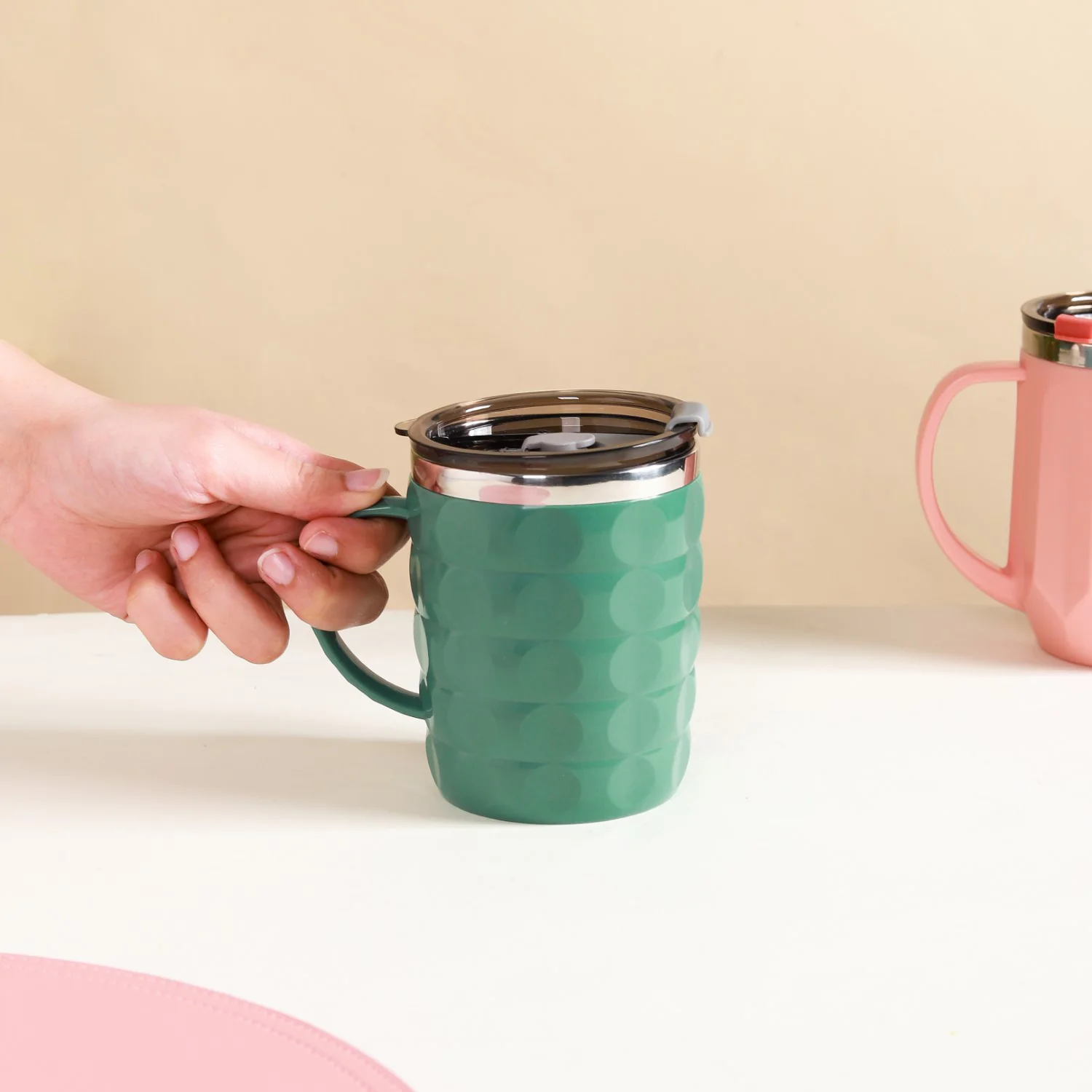 Portable Coffee Mug With Lid Green 400ml - Image 2