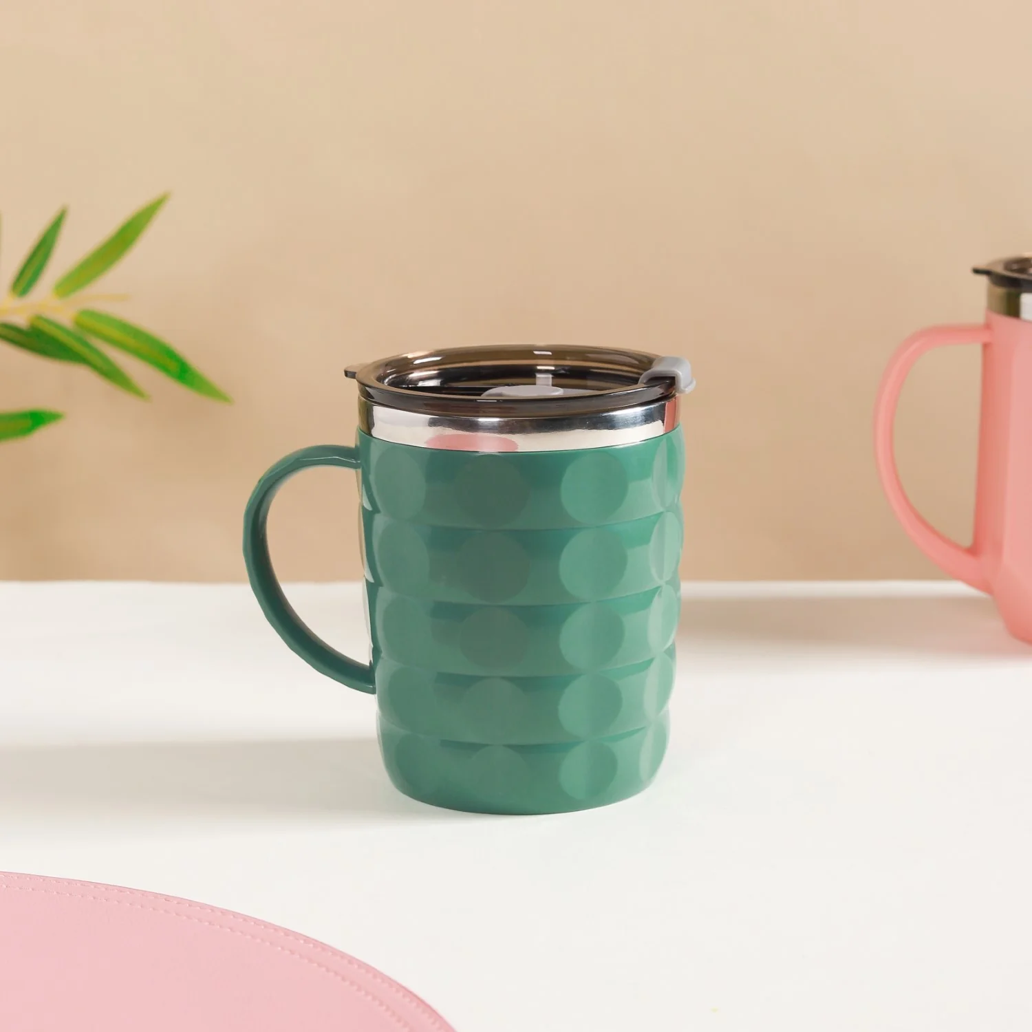 Portable Coffee Mug With Lid Green 400ml - Image 3
