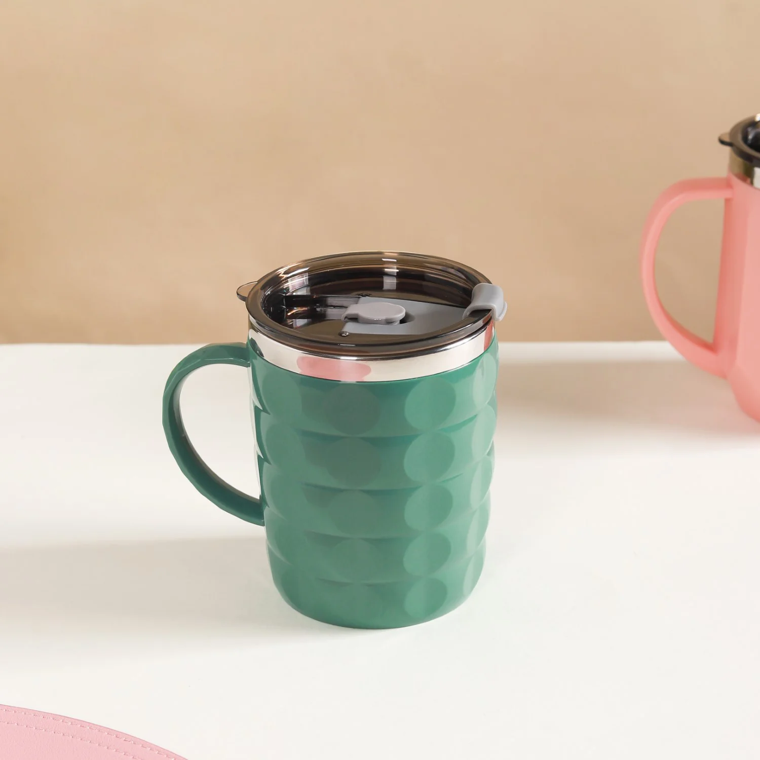Portable Coffee Mug With Lid Green 400ml - Image 5