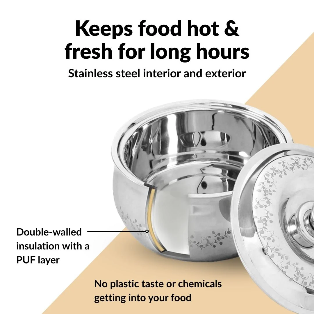 Insulated Stainless Steel Roti Casserole 1500ml - Image 6