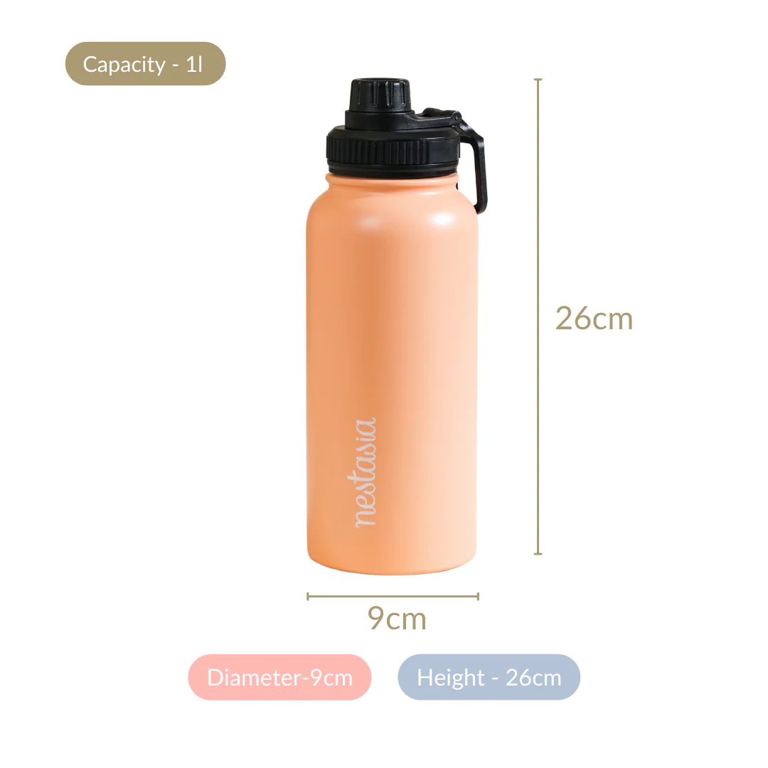 Insulated Thermos Stainless Steel Water Bottle Peach 1L - Image 10