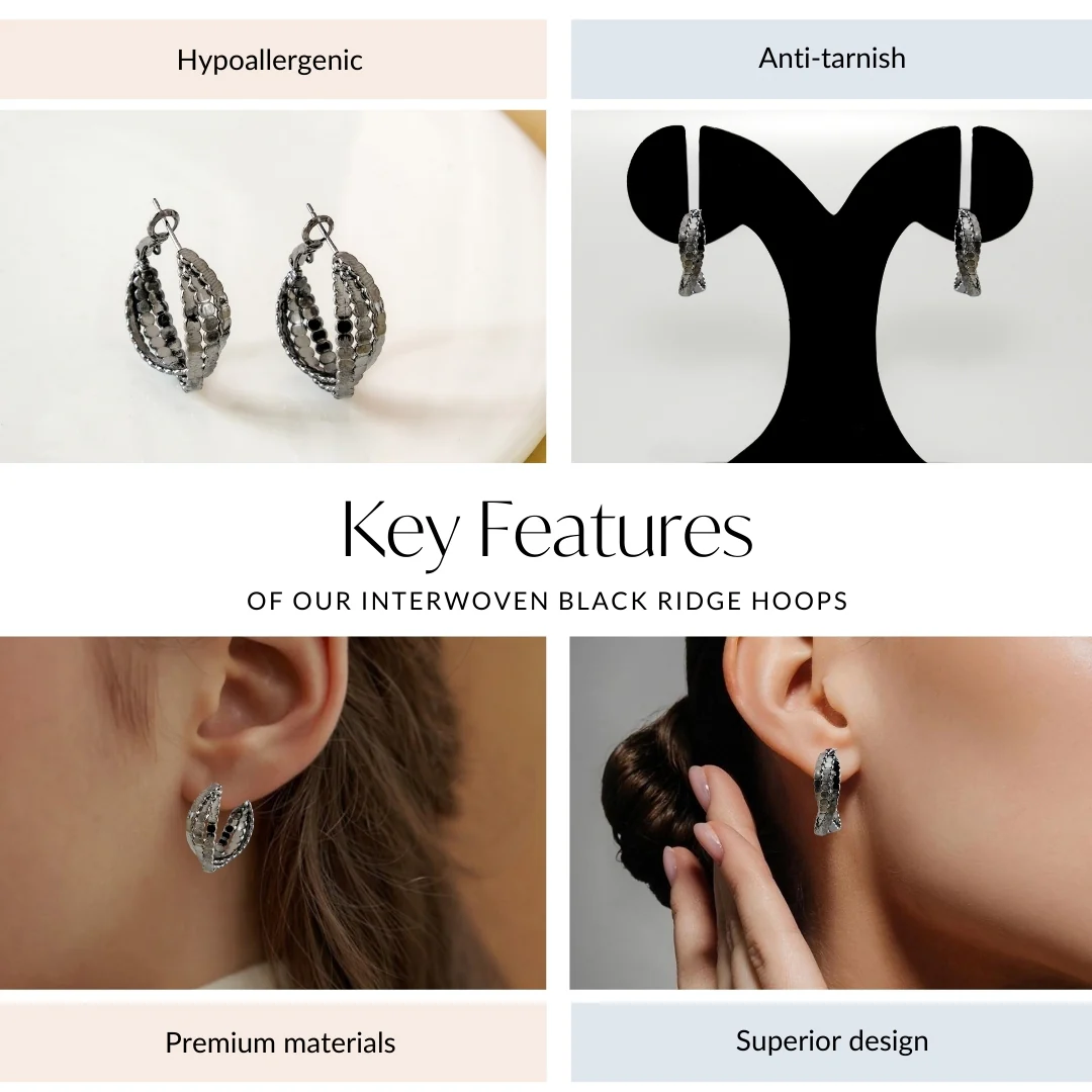 Interwoven Black Ridge Hoops - Image 4