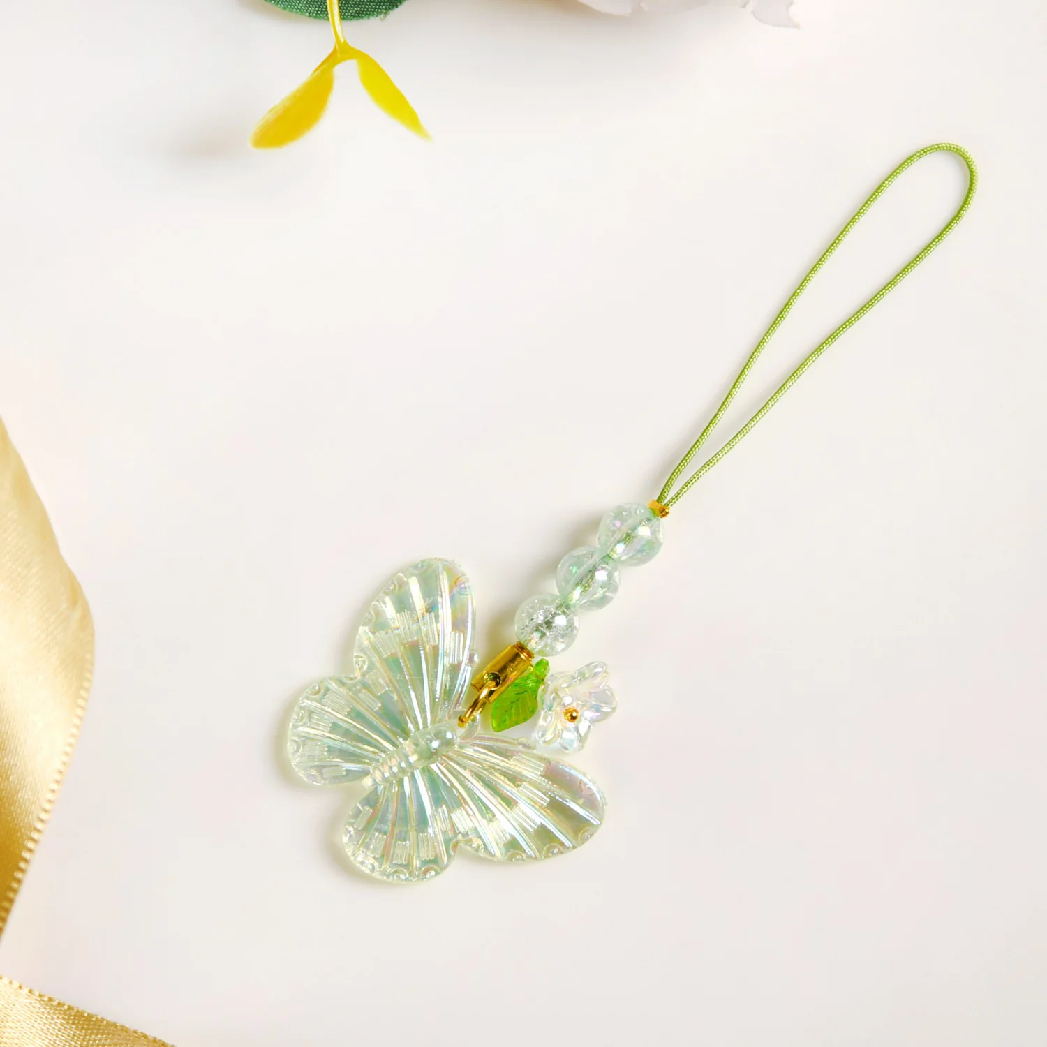 Iridescent Butterfly Mobile Phone Charm Green - Image 7