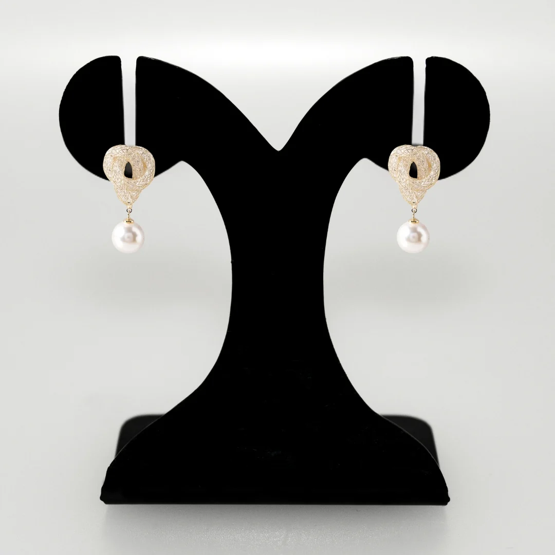 Iridescent Twist And Pearl Drop Earrings Gold - Image 6