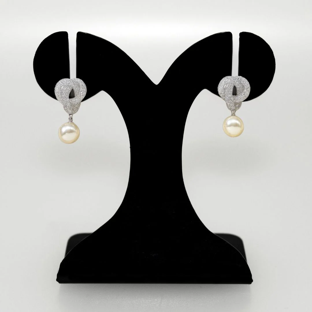 Iridescent Twist And Pearl Drop Earrings Silver - Image 6